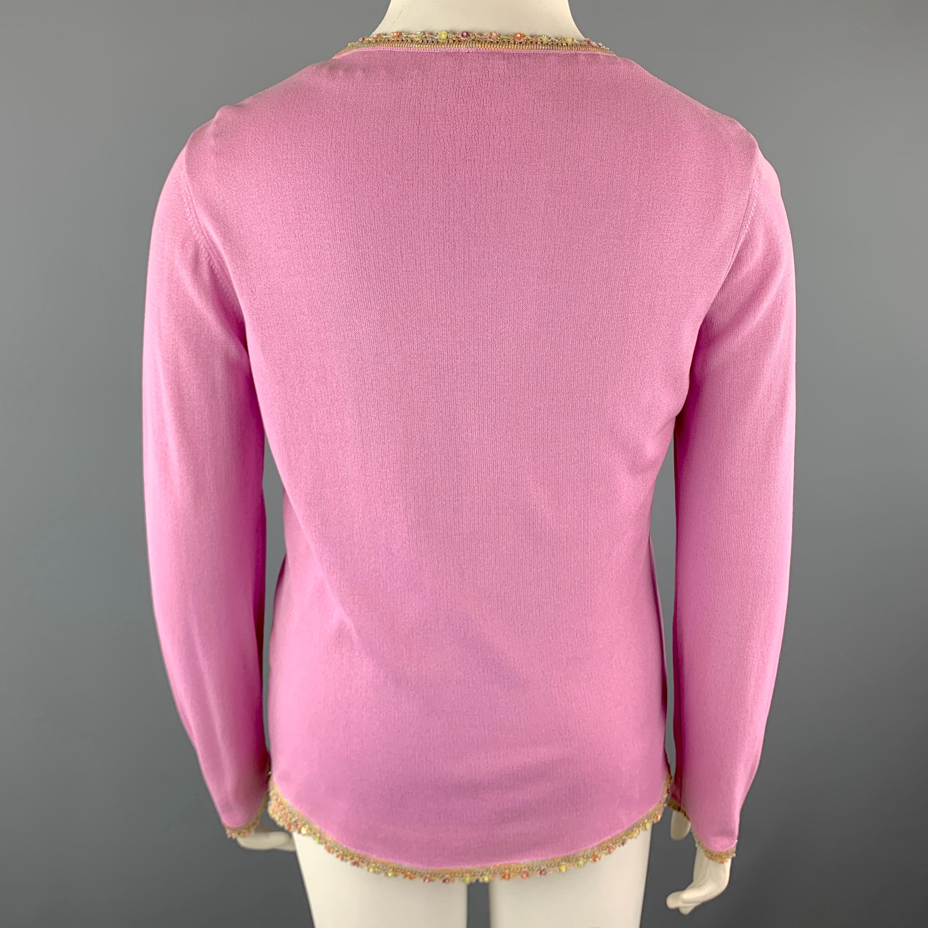 Women's ESCADA Size 10 Pink Rayon Blend Embellished Trim Cardigan Camisole Set