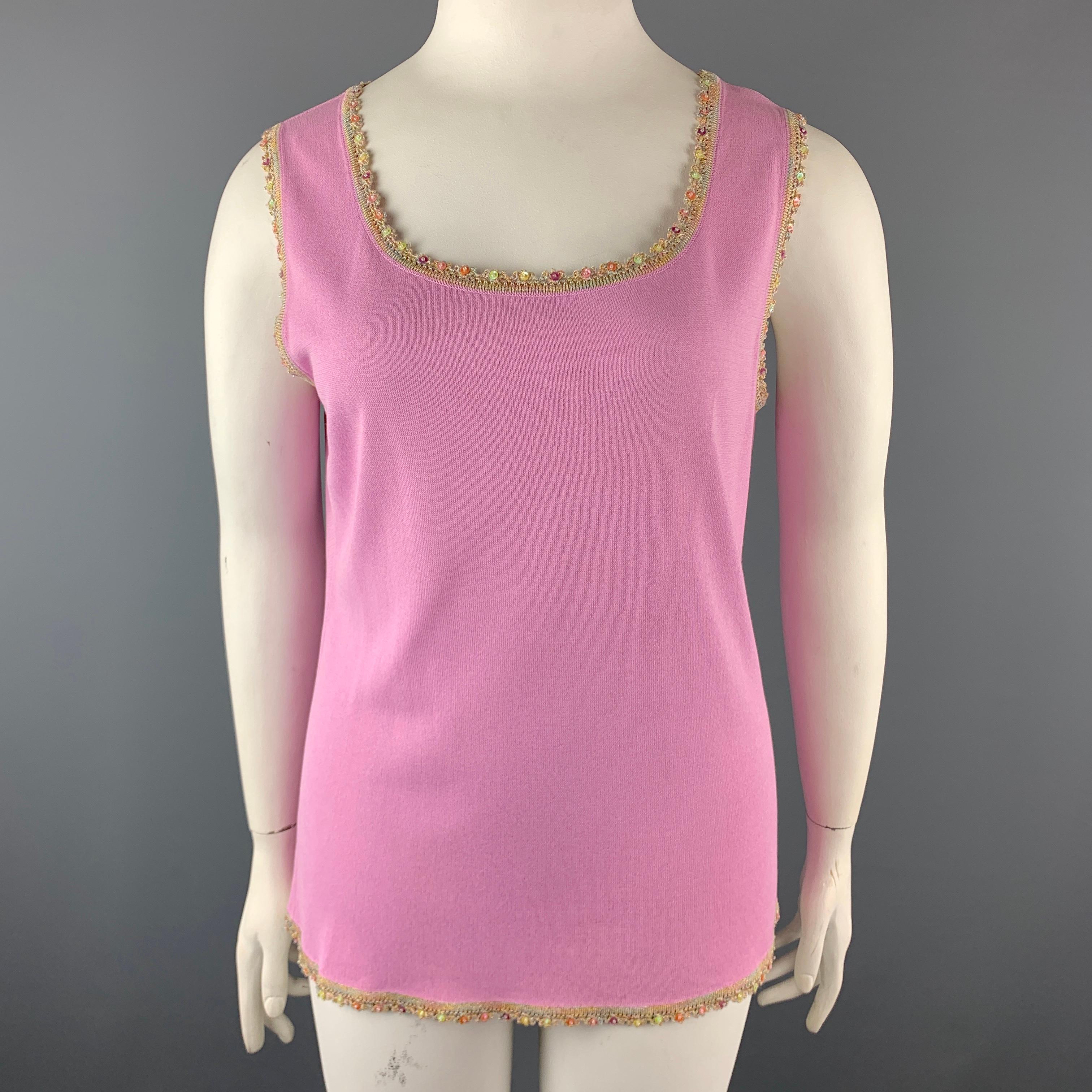 ESCADA Size 10 Pink Rayon Blend Embellished Trim Cardigan Camisole Set 1