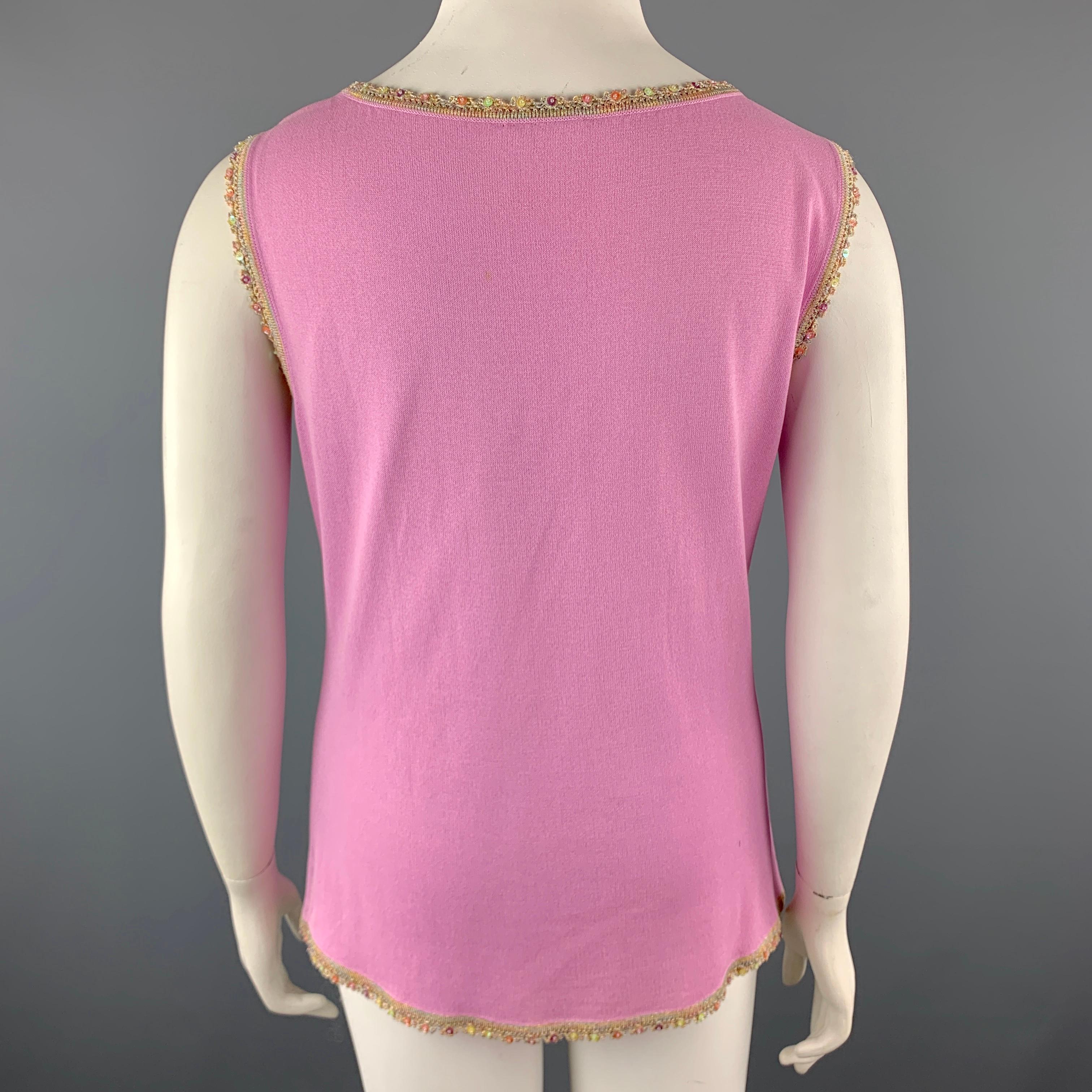 ESCADA Size 10 Pink Rayon Blend Embellished Trim Cardigan Camisole Set 2