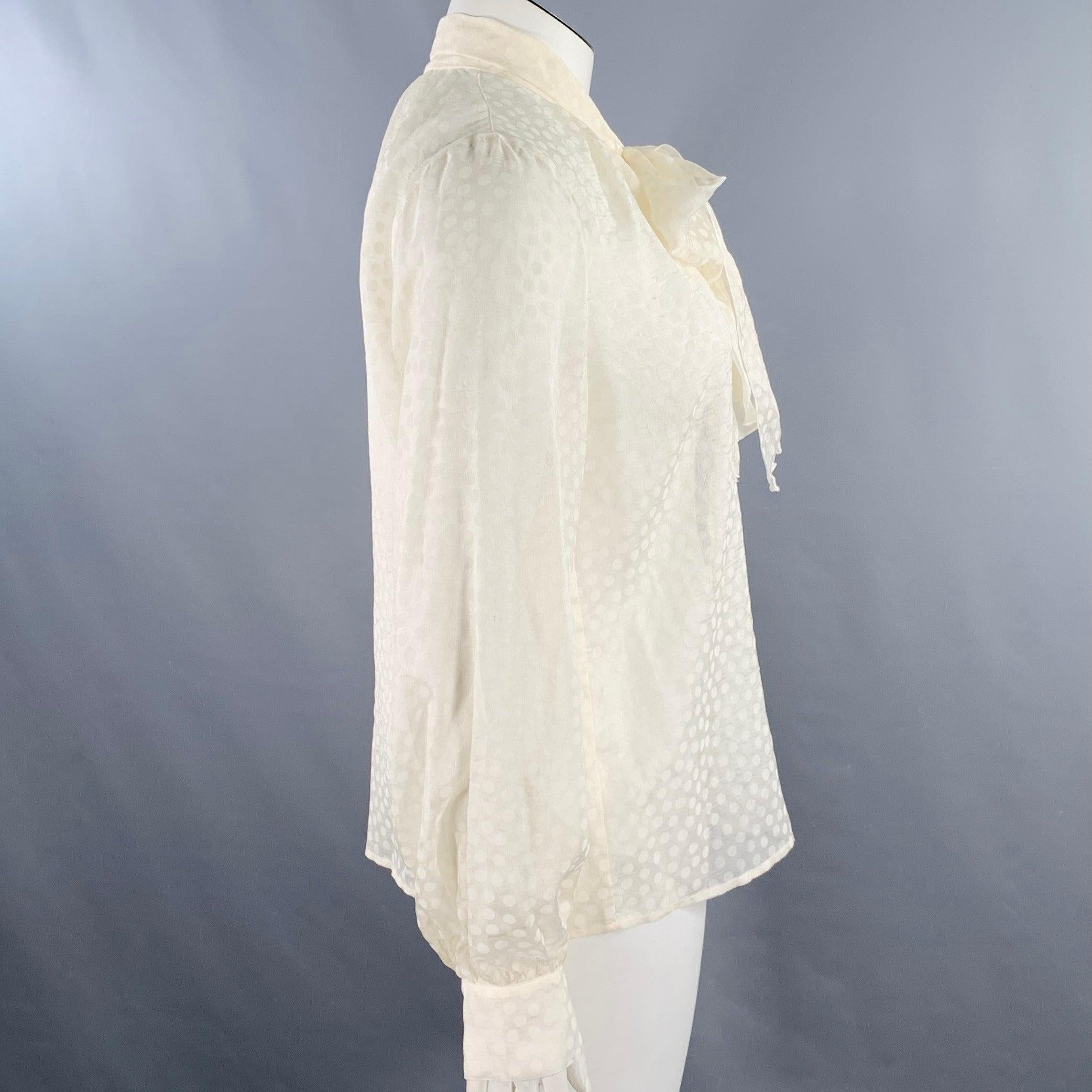 Women's ESCADA Size 12 Beige Silk Dots Bow Blouse For Sale