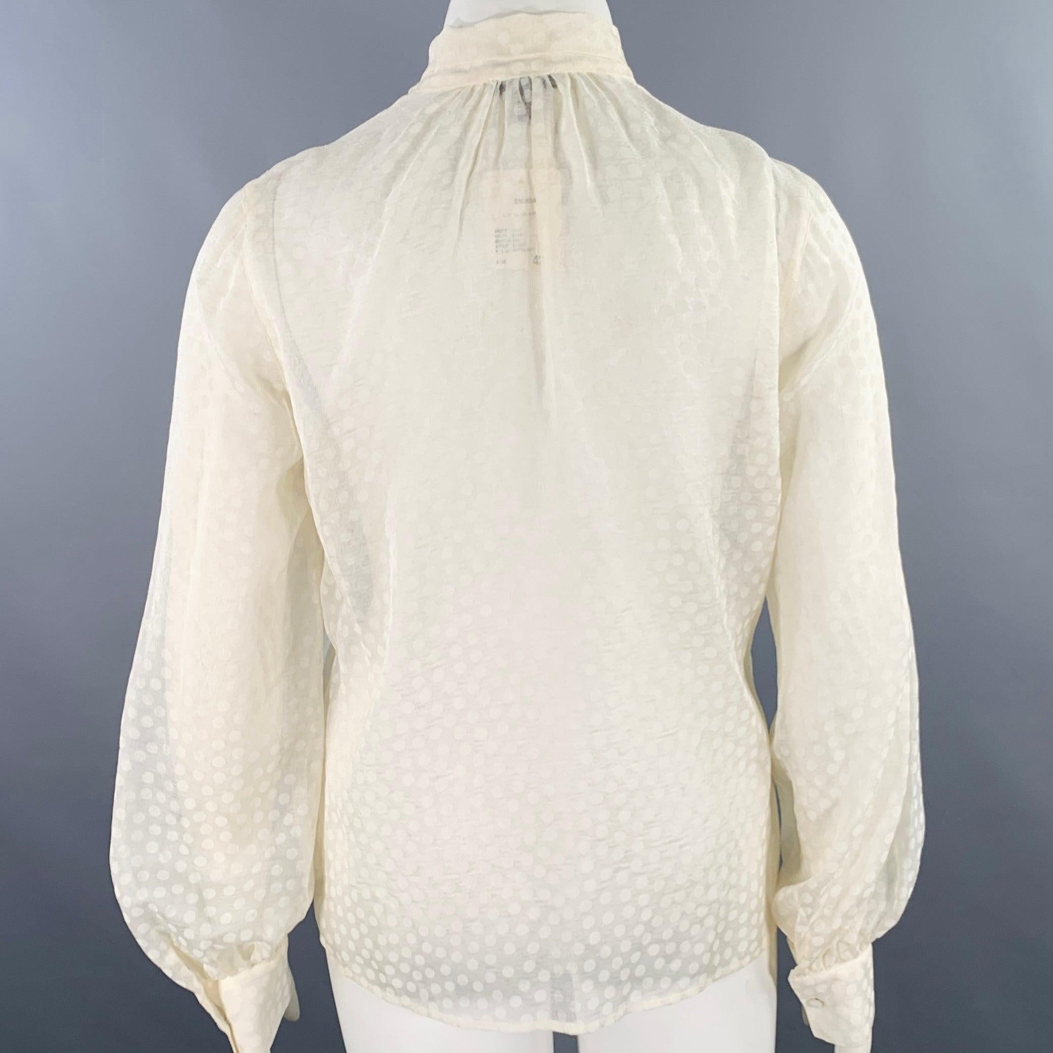 ESCADA Size 12 Beige Silk Dots Bow Blouse For Sale 1