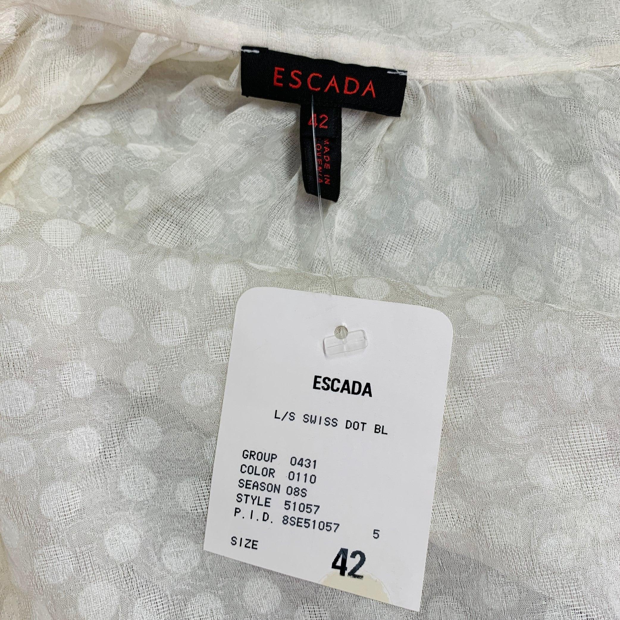 ESCADA Size 12 Beige Silk Dots Bow Blouse For Sale 2