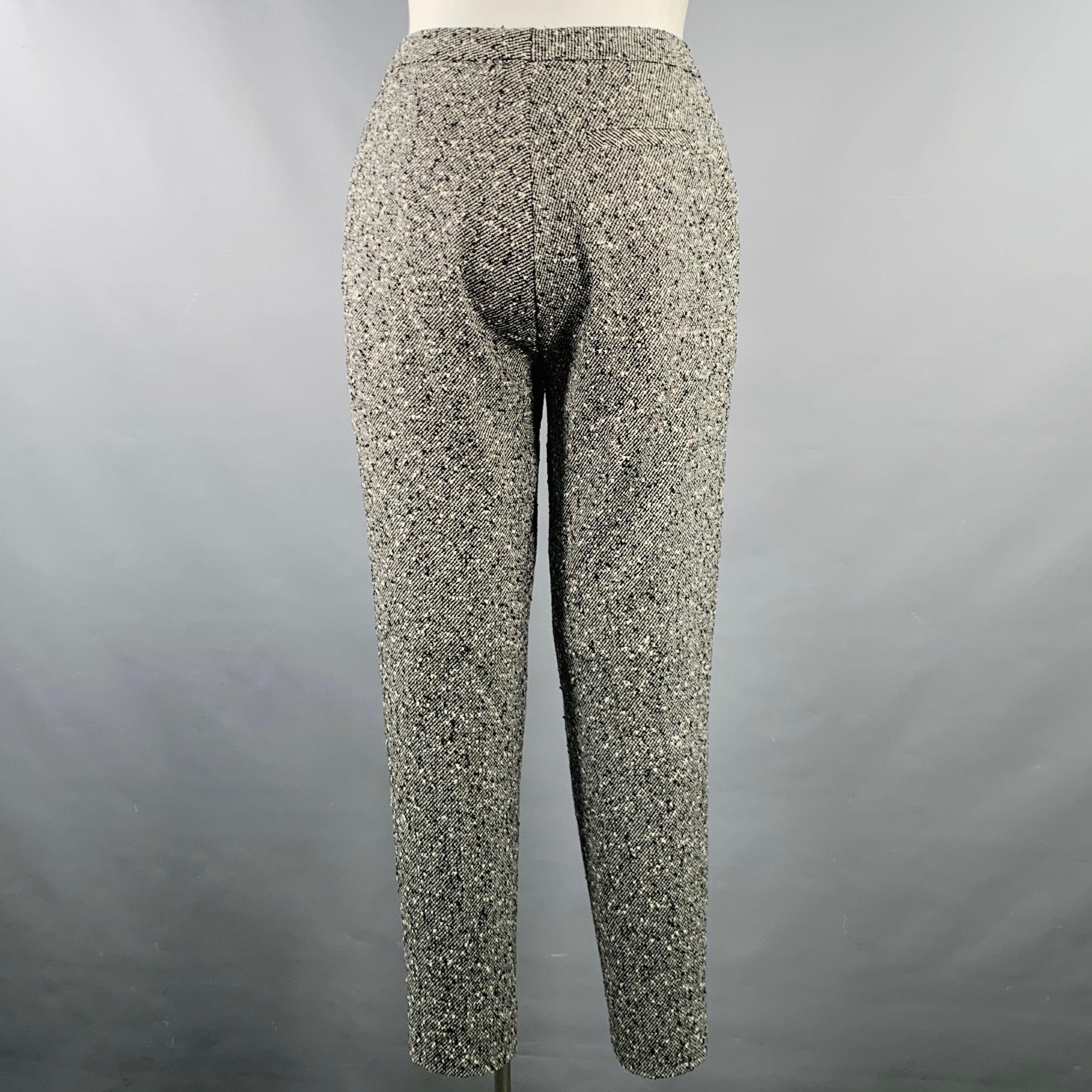Gray ESCADA Size 12 Black White Wool Blend Tweed Zip Fly Dress Pants For Sale