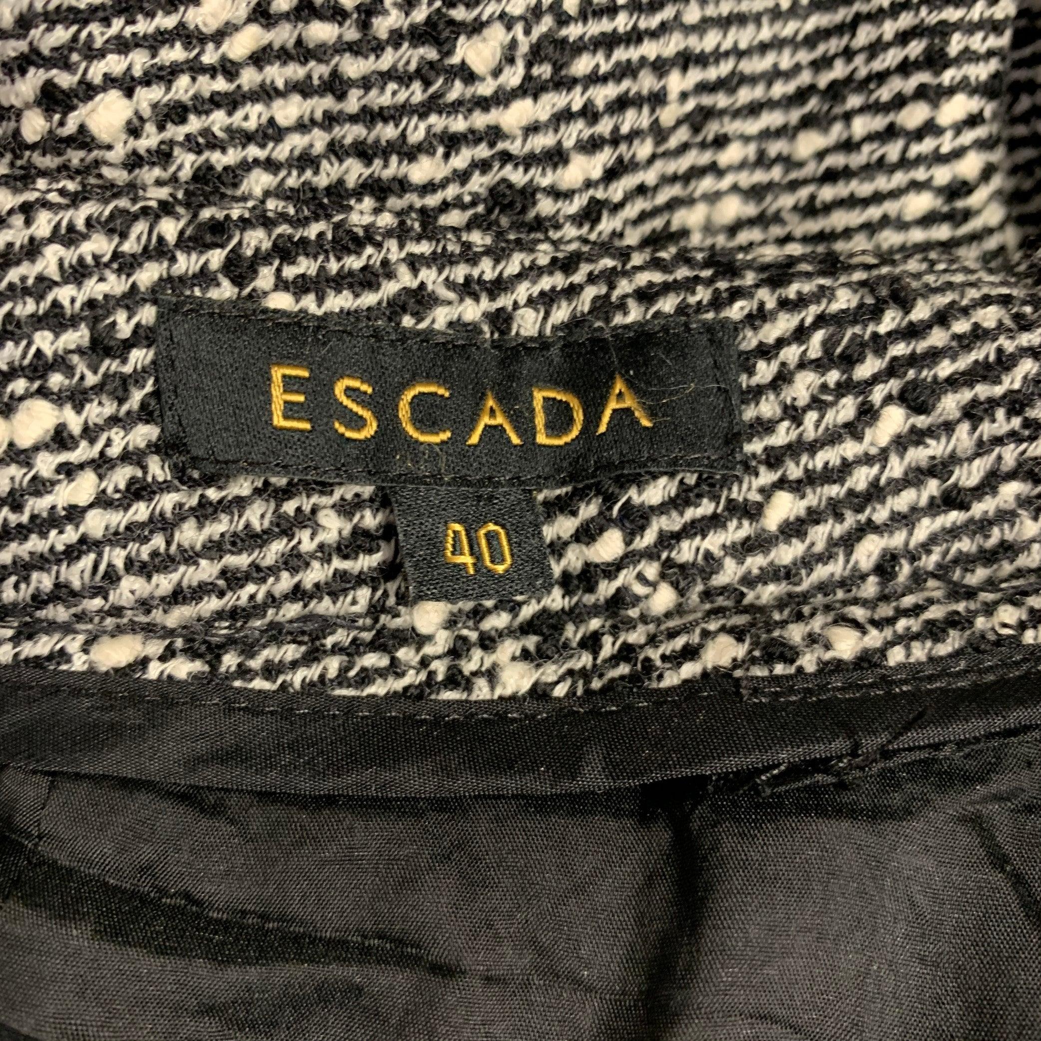 Women's ESCADA Size 12 Black White Wool Blend Tweed Zip Fly Dress Pants For Sale