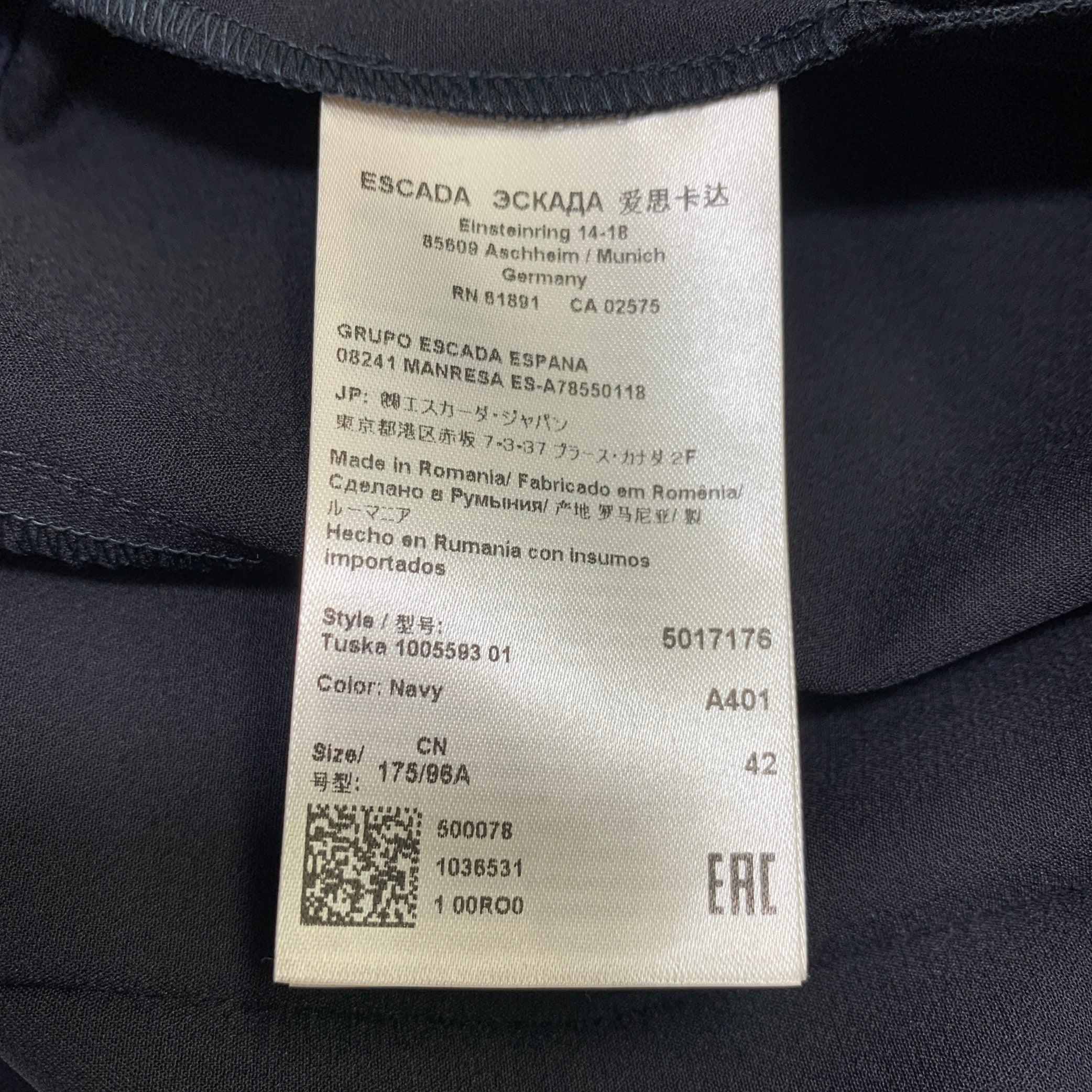 Black ESCADA Size 12 Navy Polyamide Blend Side Zipper Dress Pants For Sale