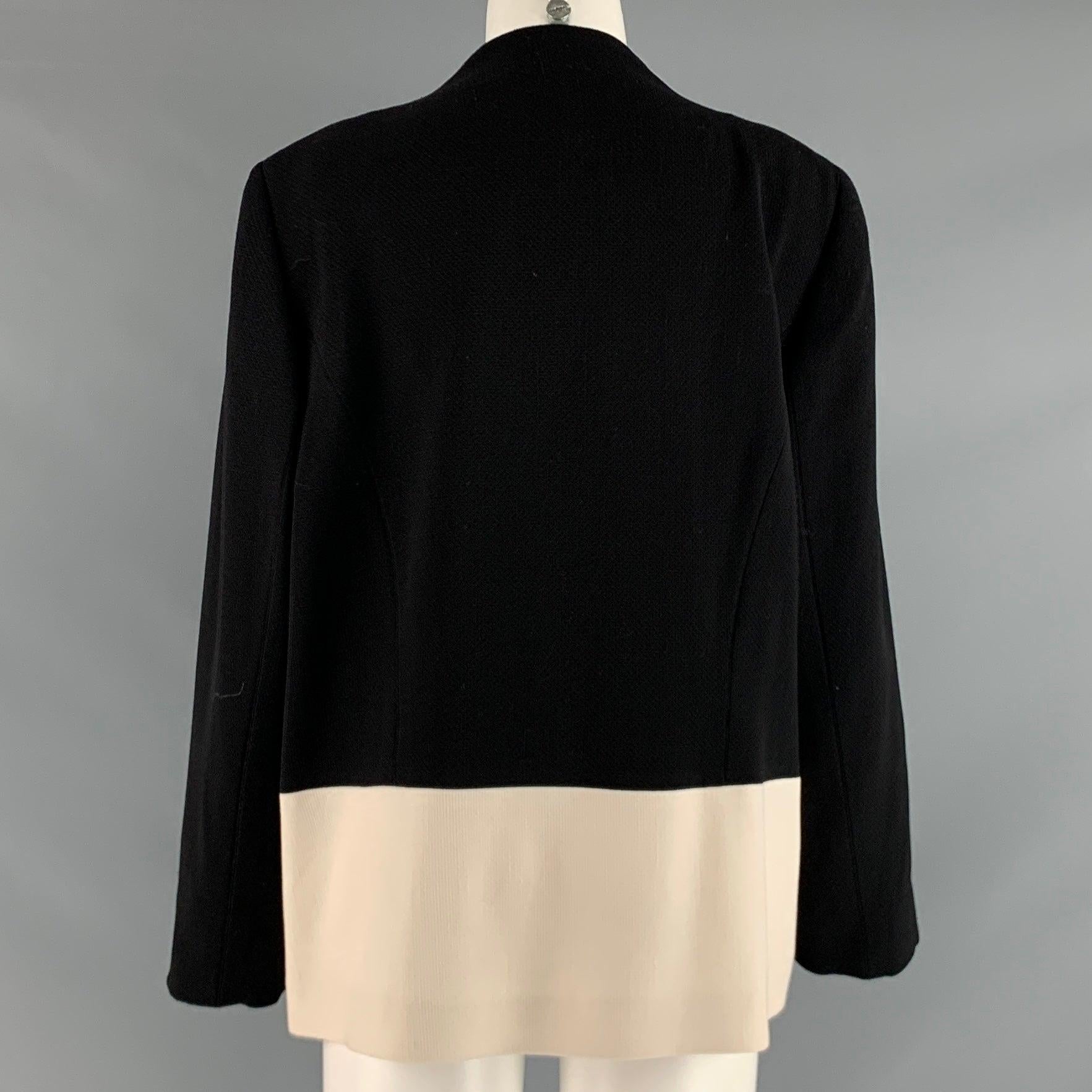 Women's ESCADA Size 14 Black Cream Wool Eastane Color Block Jacket Blazer