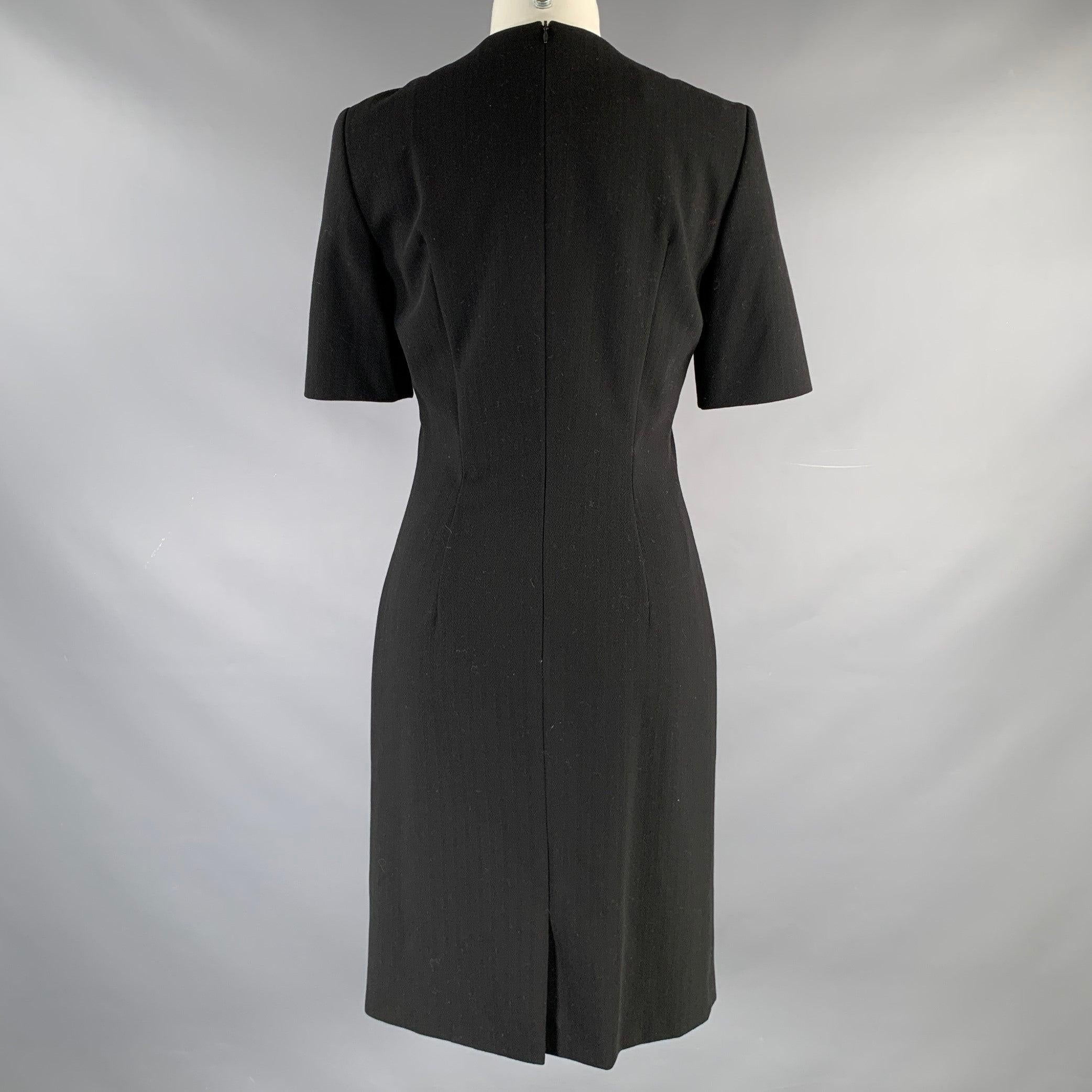 Women's ESCADA Size 2 Black Virgin Wool Short Sleeve Knee Length Cocktail Dress For Sale