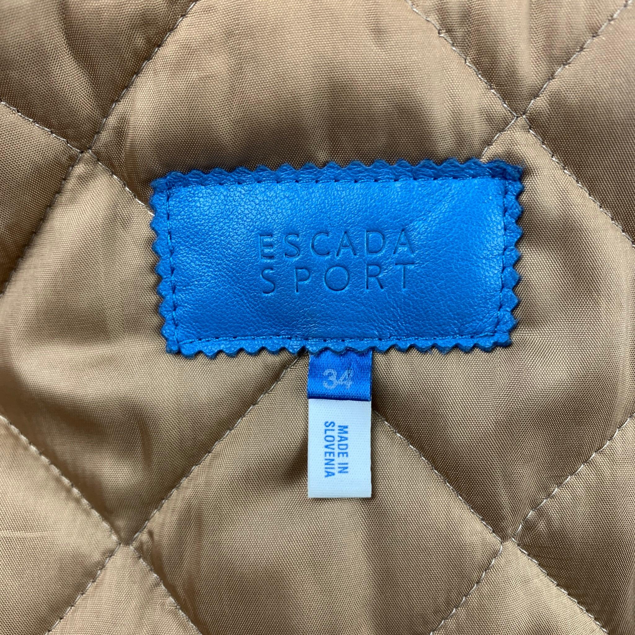 ESCADA Size 4 Beige Perforated Leather Bomber Jacket For Sale 2