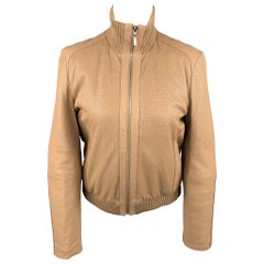 ESCADA Size 4 Beige Perforated Leather Bomber Jacket