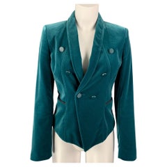 ESCADA Size 4 Green Cotton Blend Velvet Double Breasted Jacket