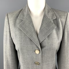ESCADA Size 4 Grey Plaid Virgin Wool Gold Enamel Button Blazer