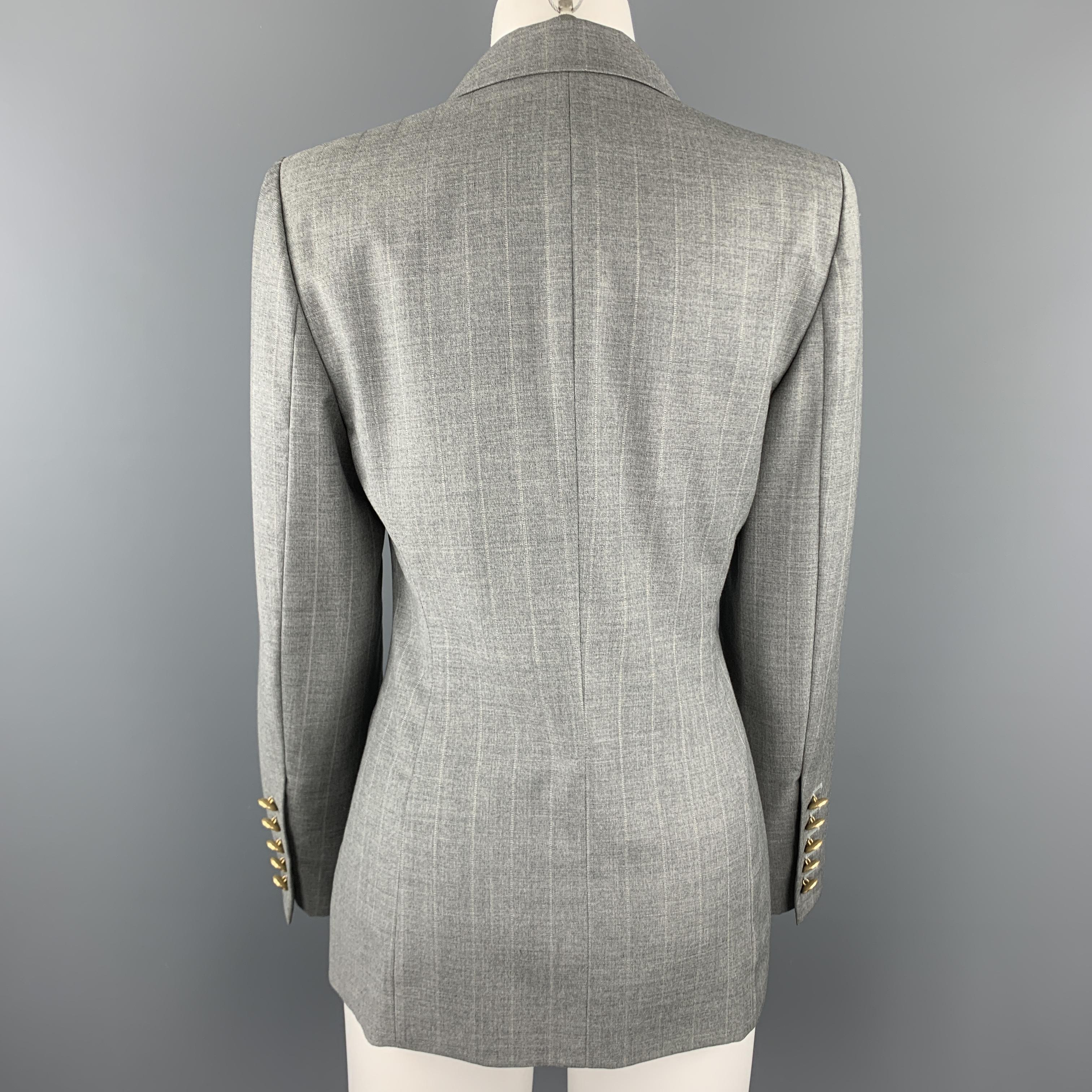 Women's ESCADA Size 4 Grey Plaid Virgin Wool Gold Enamel Button Blazer
