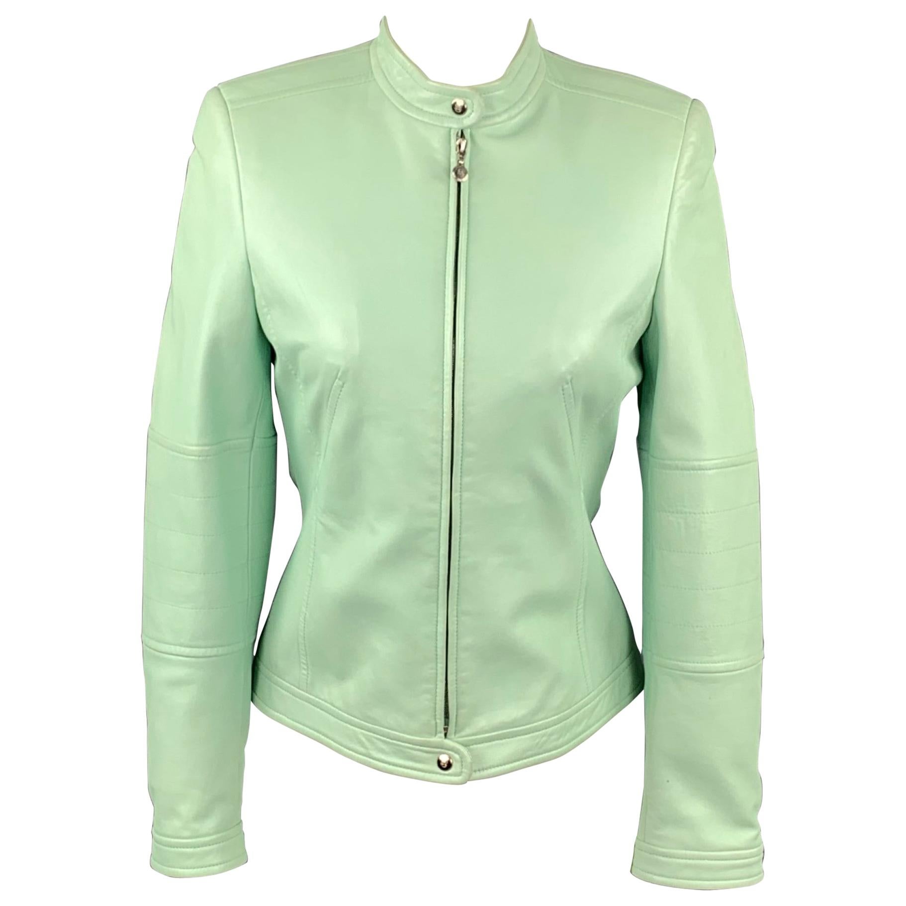 ESCADA Size 4 Mint Leather Zip Up Motorcycle Jacket For Sale at 1stDibs
