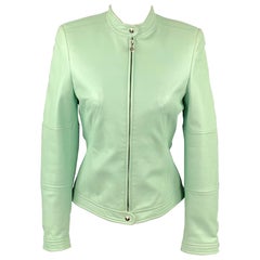 ESCADA Veste de moto zippée en cuir menthe Taille 4