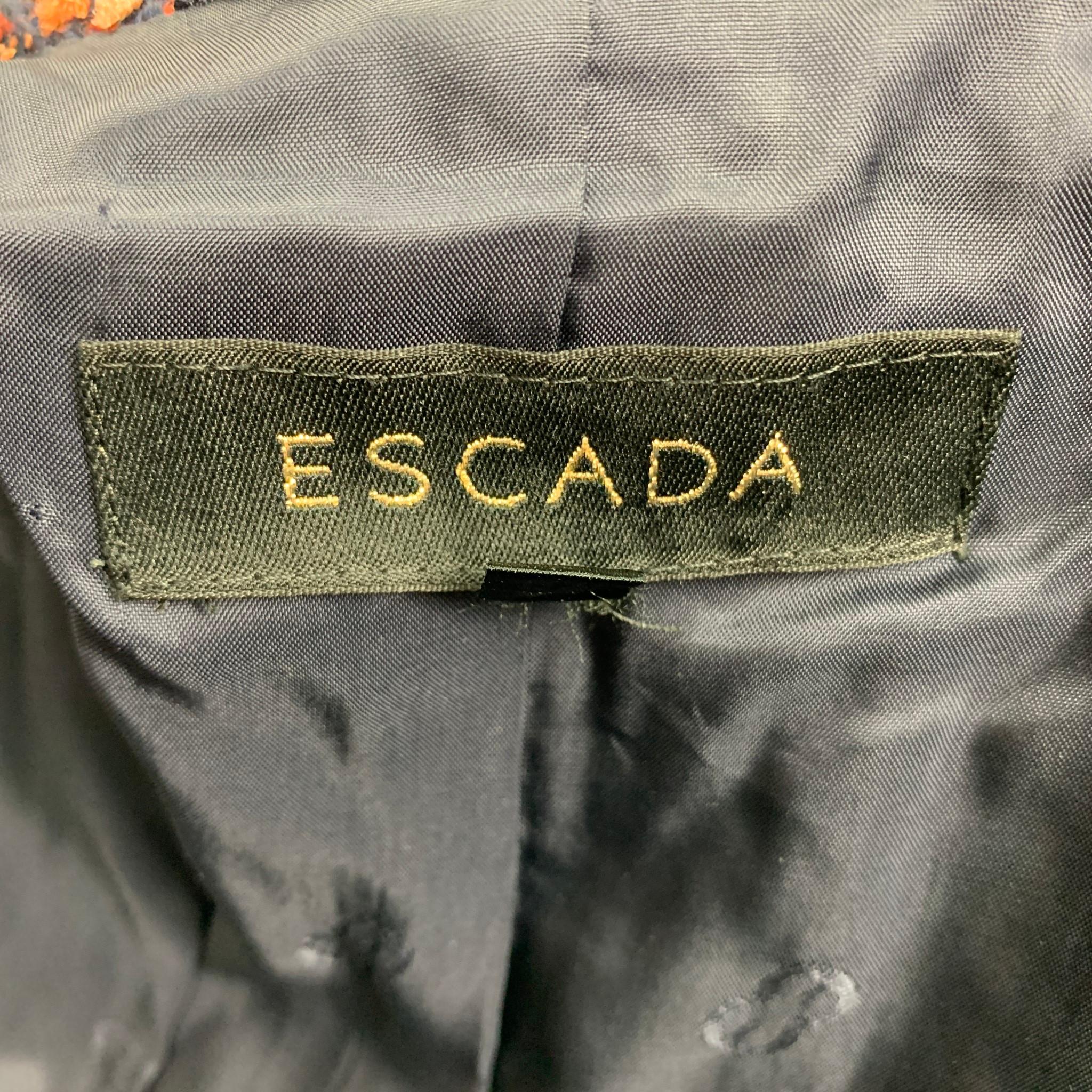 ESCADA Size 4 Navy & Burgundy Textured Boucle Wool Blend Below Knee Dress Set 1