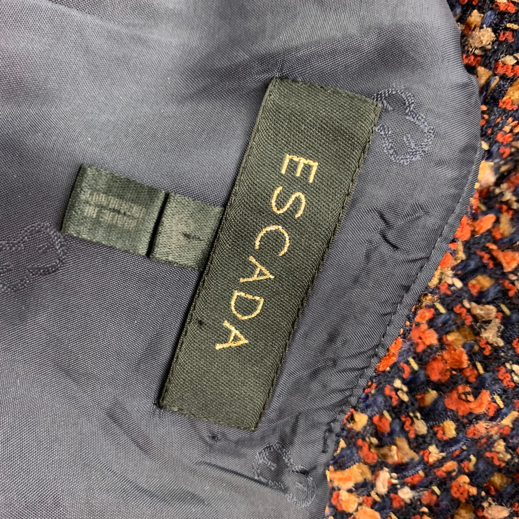 ESCADA Size 4 Navy & Burgundy Textured Boucle Wool Blend Below Knee Dress Set 3