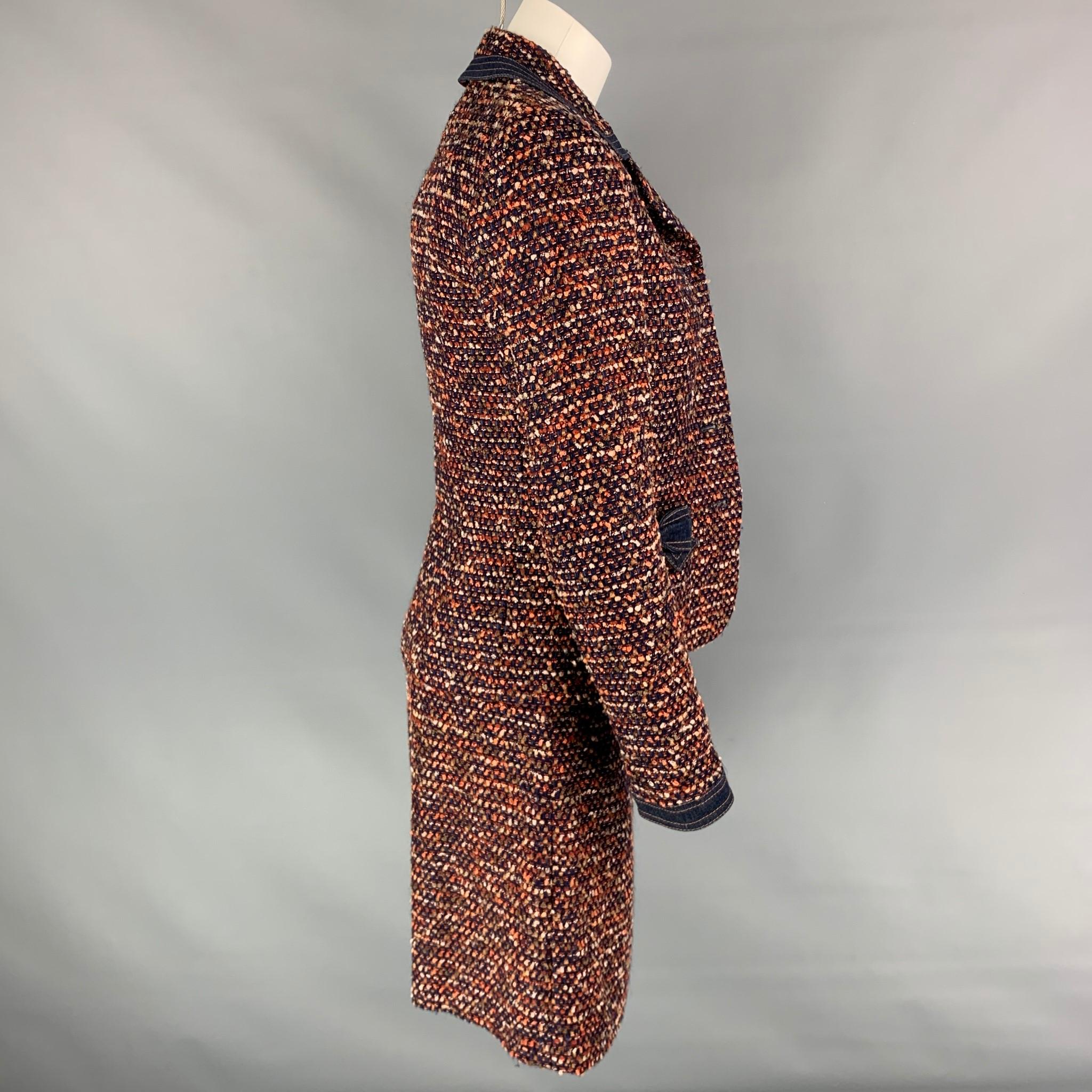ESCADA Size 4 Navy & Burgundy Textured Boucle Wool Blend Below Knee Dress Set 4