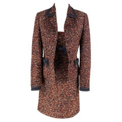 ESCADA Taglia 4 Navy e Burgundy Boucle testurizzato in misto lana sotto al ginocchio