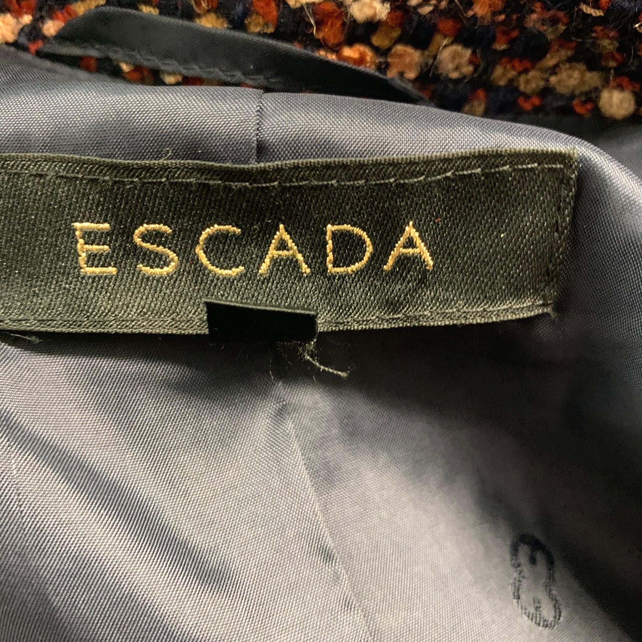ESCADA Size 4 Navy Orange Wool Blend Textured Jacket For Sale 3