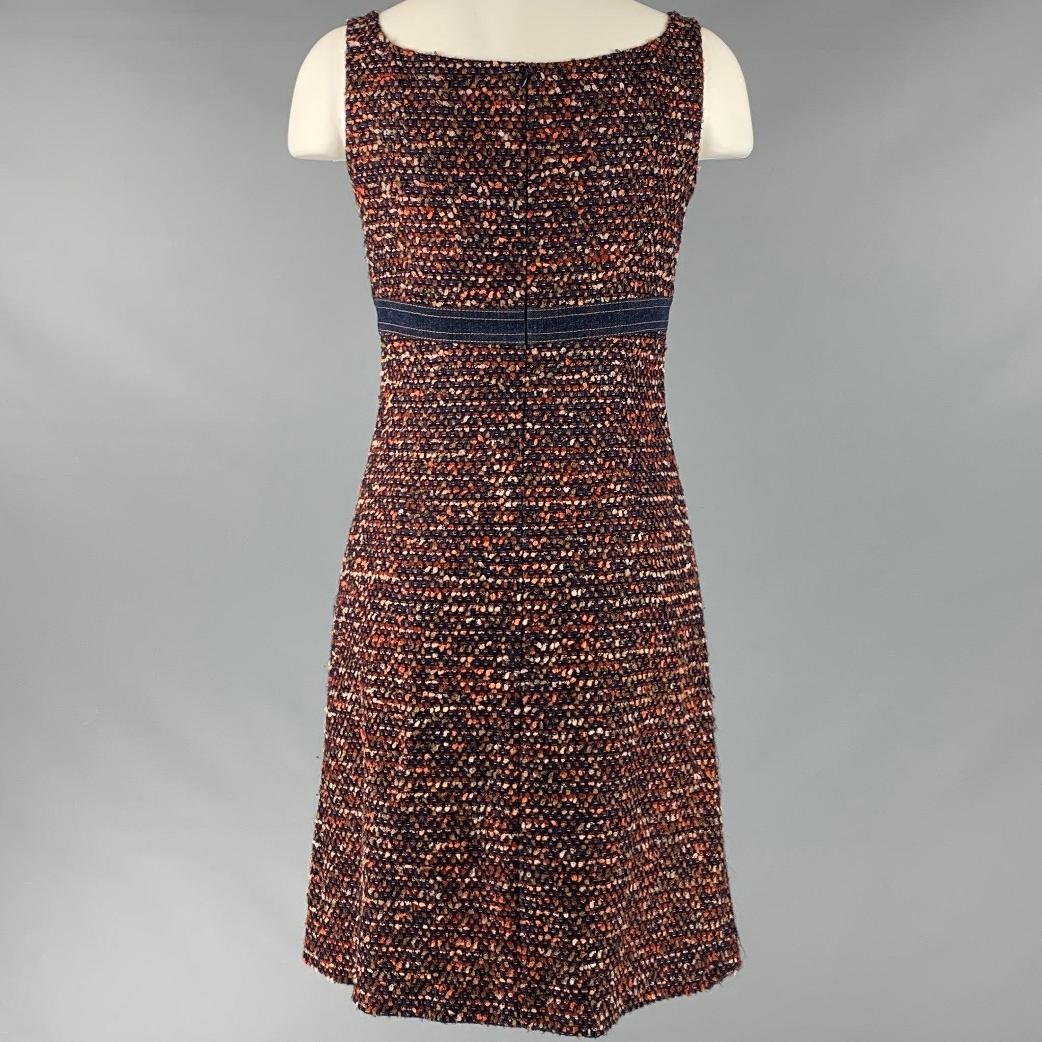 ESCADA, robe sans manches texturée en laine mélangée orange marine, taille 4 en vente 1