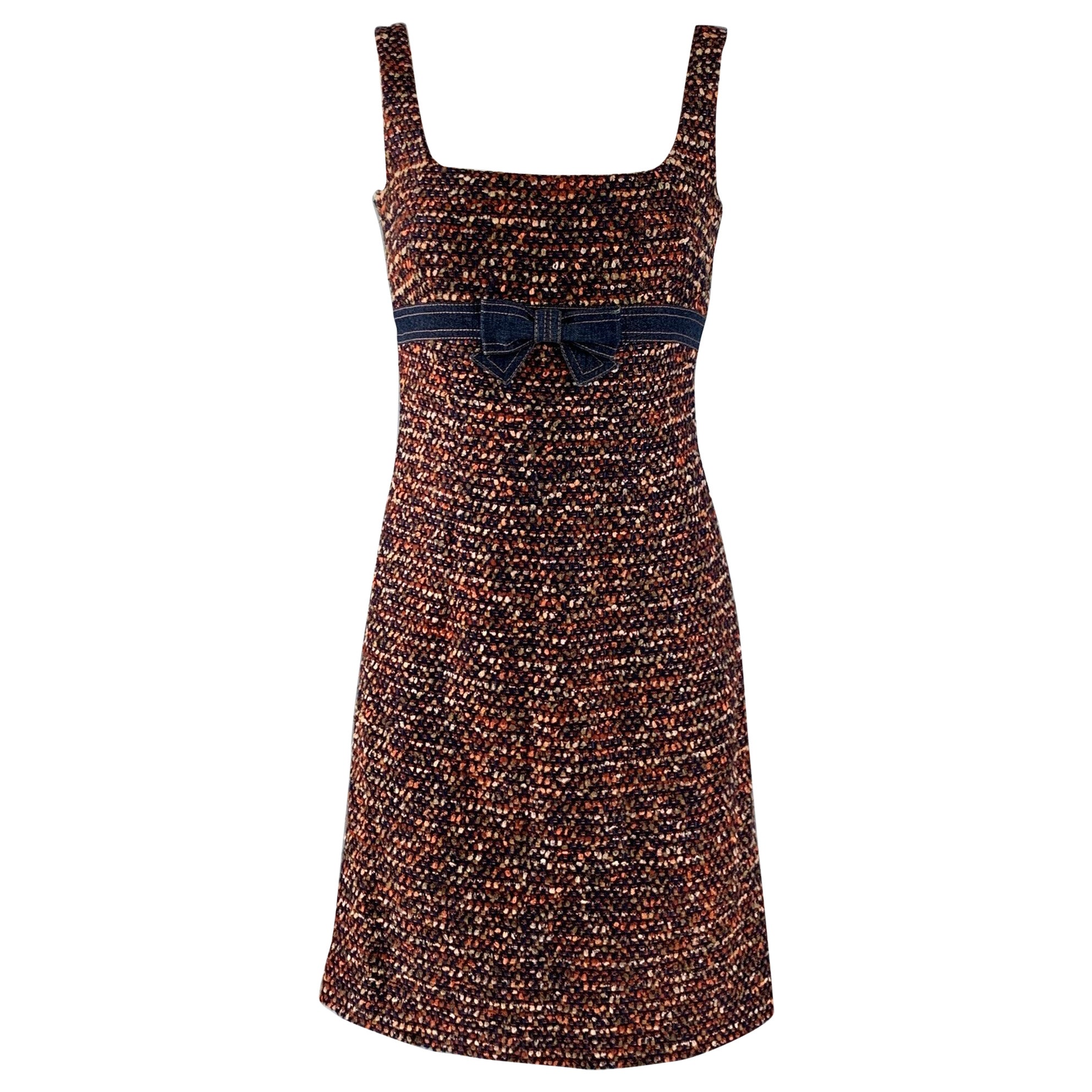 ESCADA Größe 4 Marineblaues, strukturiertes, ärmelloses Kleid aus Wollmischung