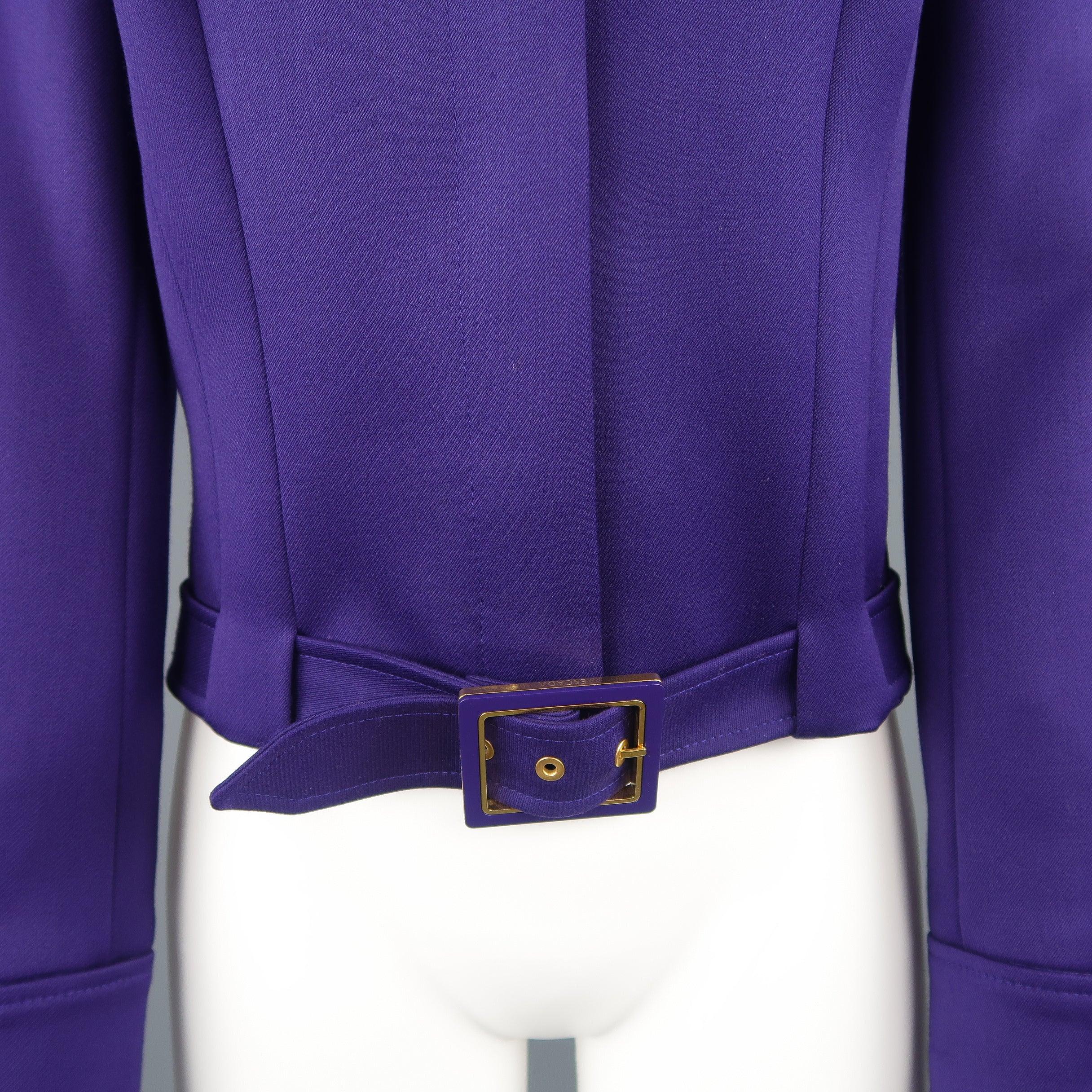 Women's ESCADA Size 4 Purple Cropped Pointed Lapel Belted Jacket