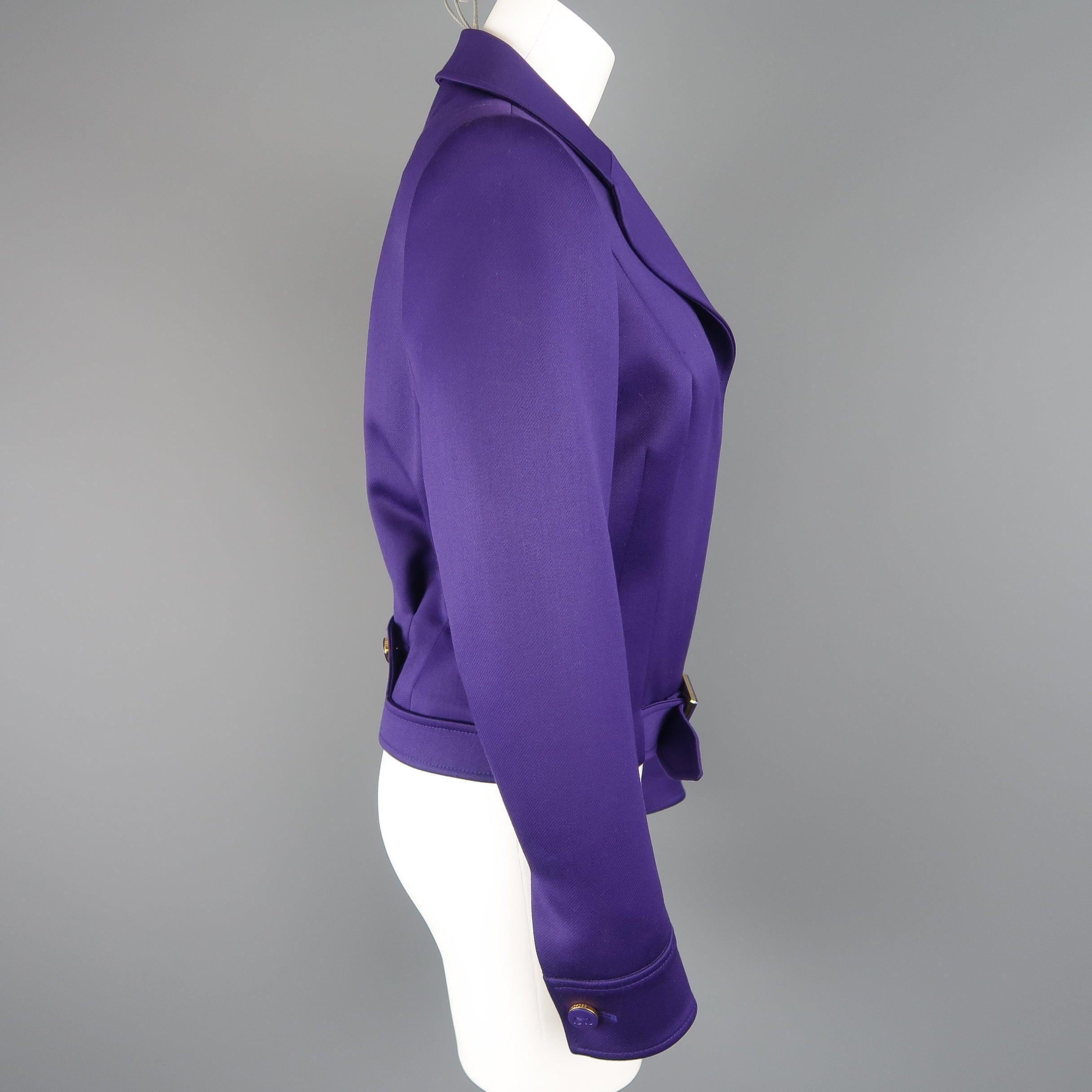 ESCADA Size 4 Purple Cropped Pointed Lapel Belted Jacket 2
