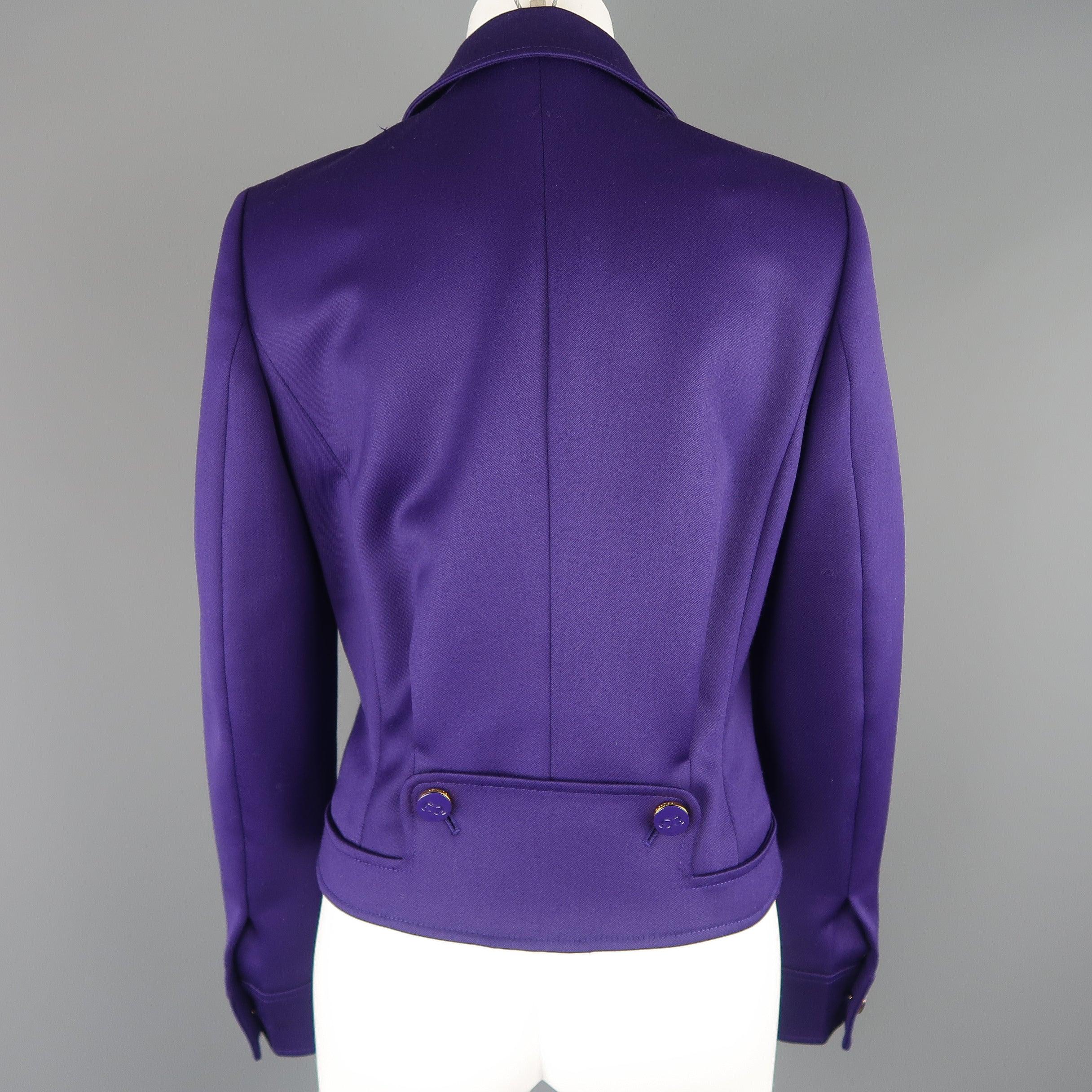 ESCADA Size 4 Purple Cropped Pointed Lapel Belted Jacket 3