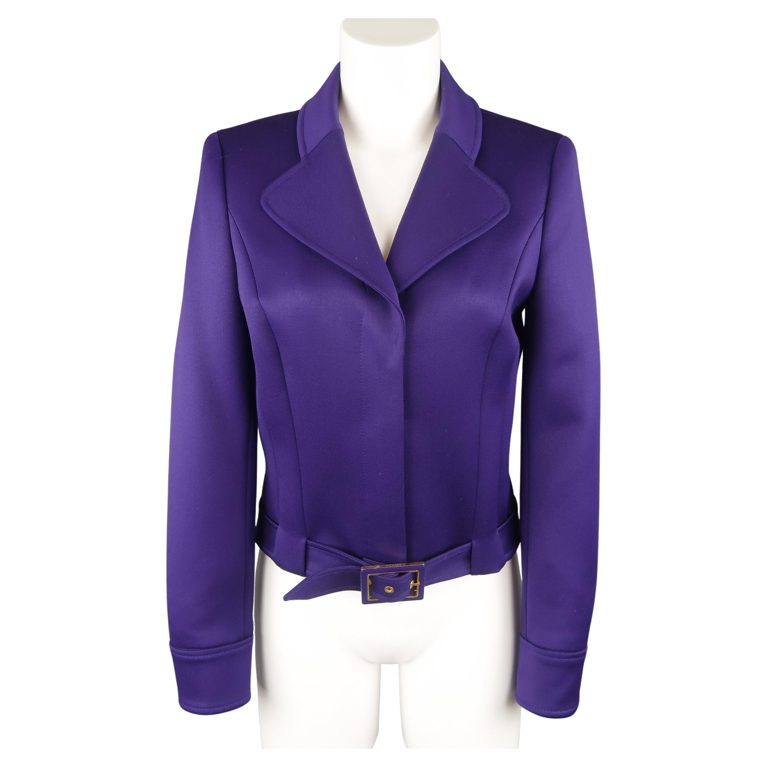 ESCADA Size 4 Purple Cropped Pointed Lapel Belted Jacket
