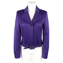 ESCADA Size 4 Purple Cropped Pointed Lapel Belted Jacket