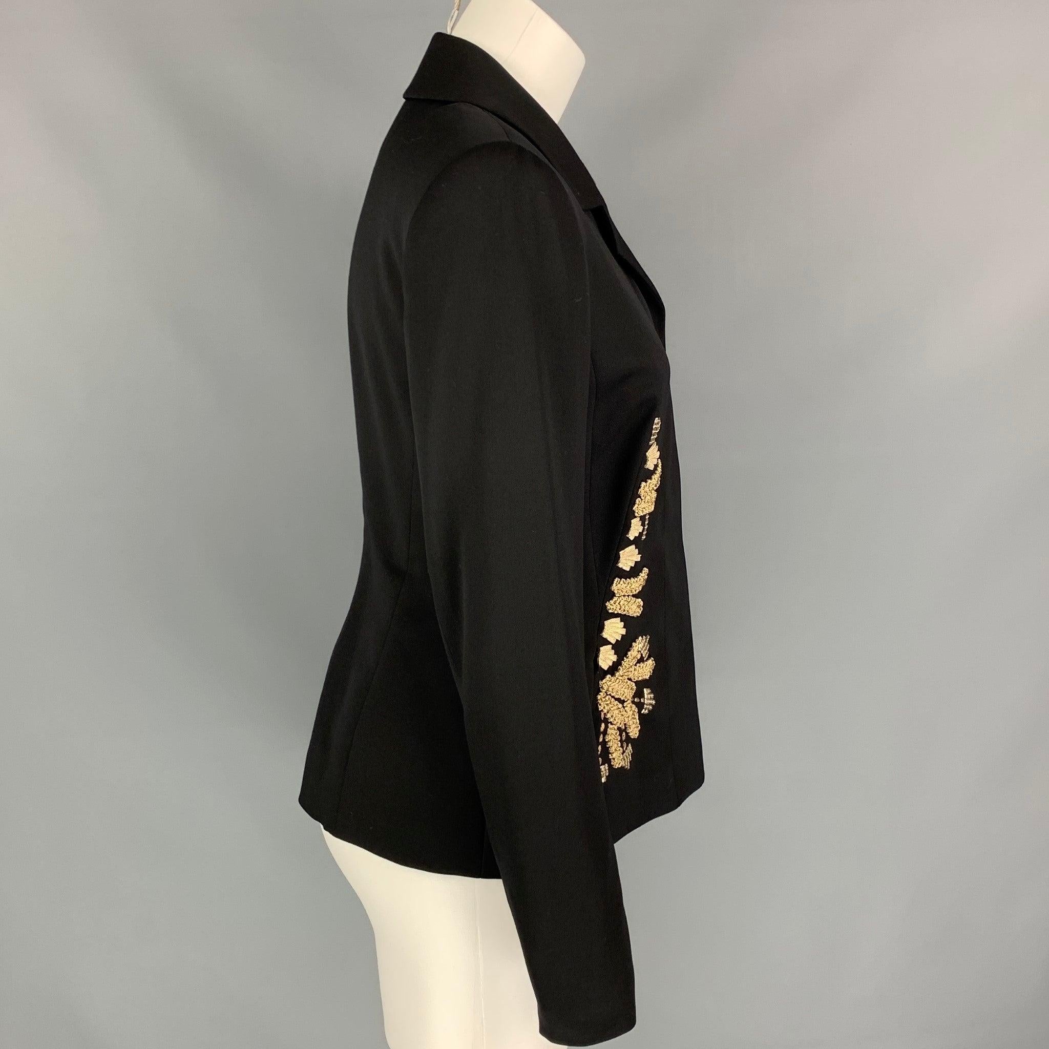 Women's ESCADA Size 6 Black & Gold Virgin Wool Blend Embellishment Jacket