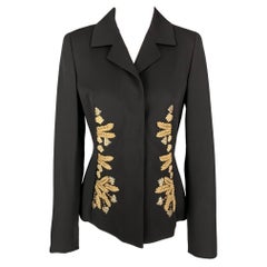 ESCADA Size 6 Black & Gold Virgin Wool Blend Embellishment Jacket