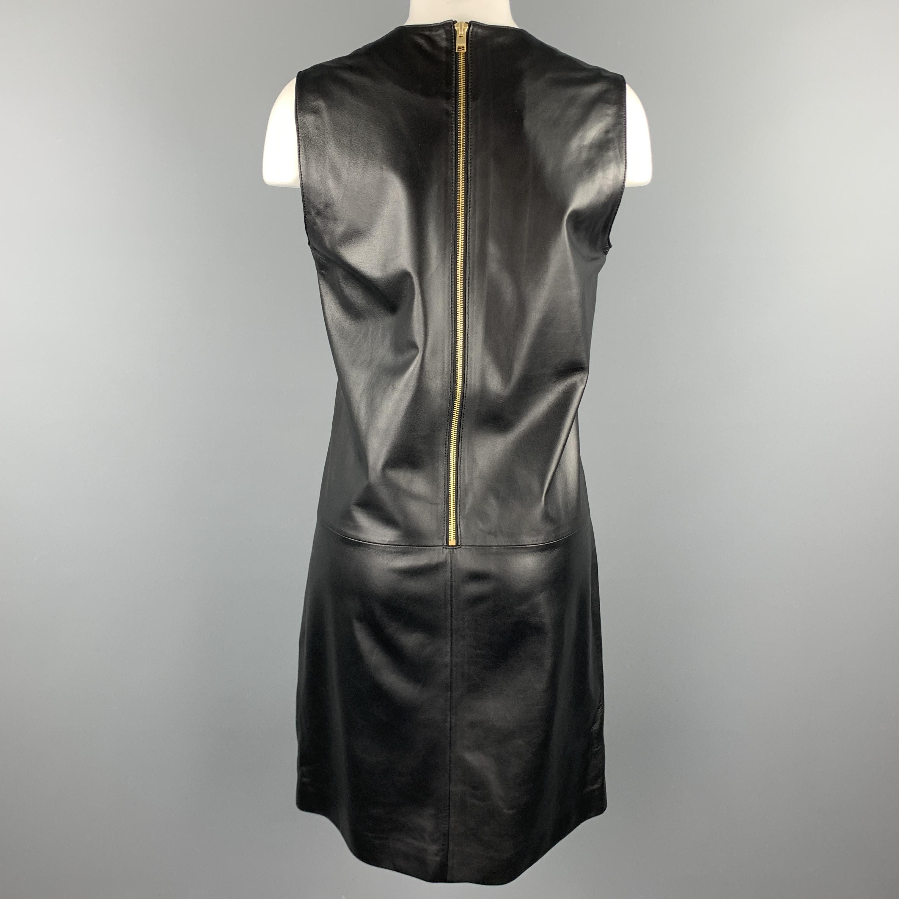 Women's ESCADA Size 6 Black Leather Colored Gem Star Studded Shift Dress