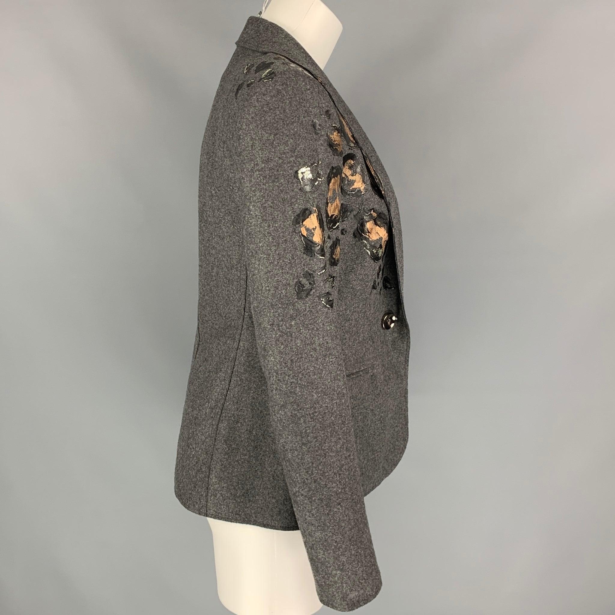 Women's ESCADA Size 6 Grey & Silver Virgin Wool Paint Splatter Jacket