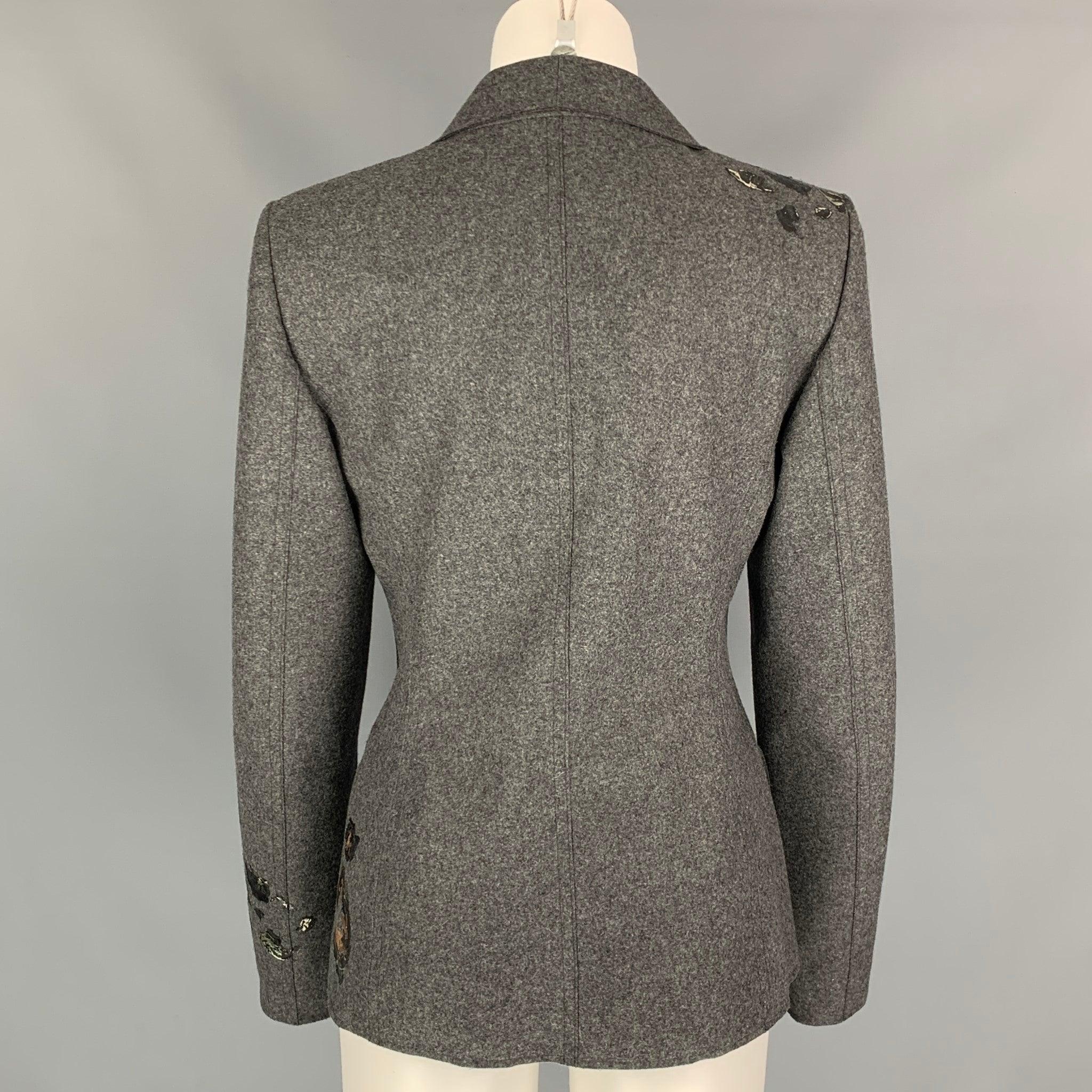 ESCADA Size 6 Grey & Silver Virgin Wool Paint Splatter Jacket 1