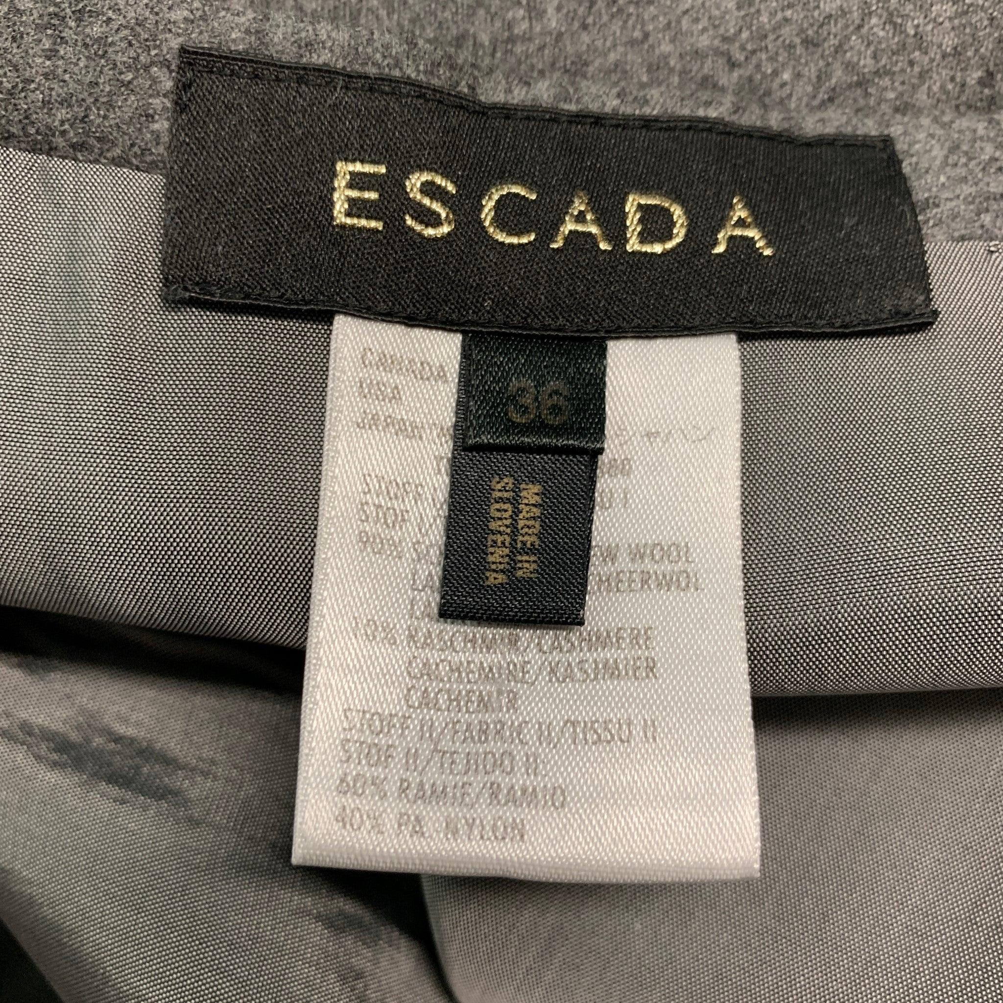 ESCADA Size 6 Grey Silver Wool Cashmere Lace Pencil Mid-Calf Skirt For Sale 1