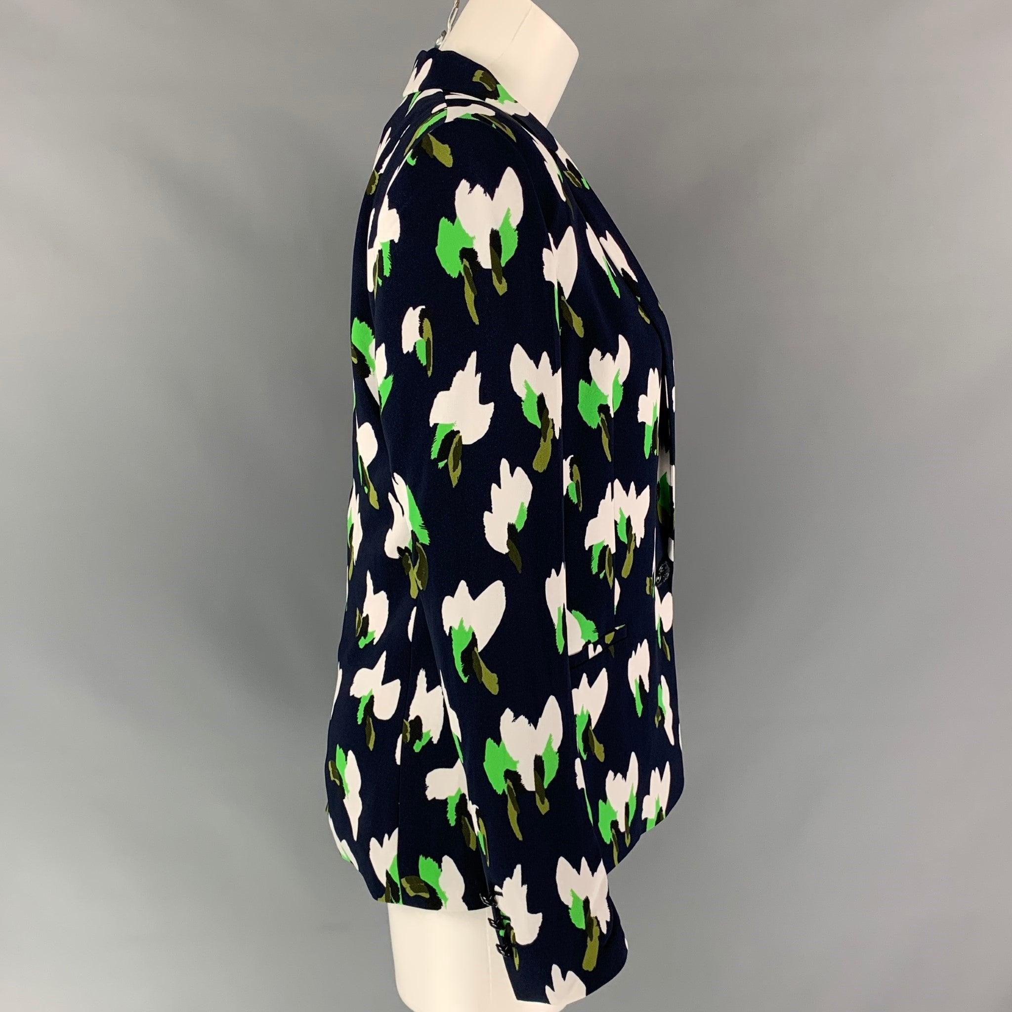 Women's ESCADA Size 6 Navy & White Abstract Print Viscose Oversized Jacket For Sale
