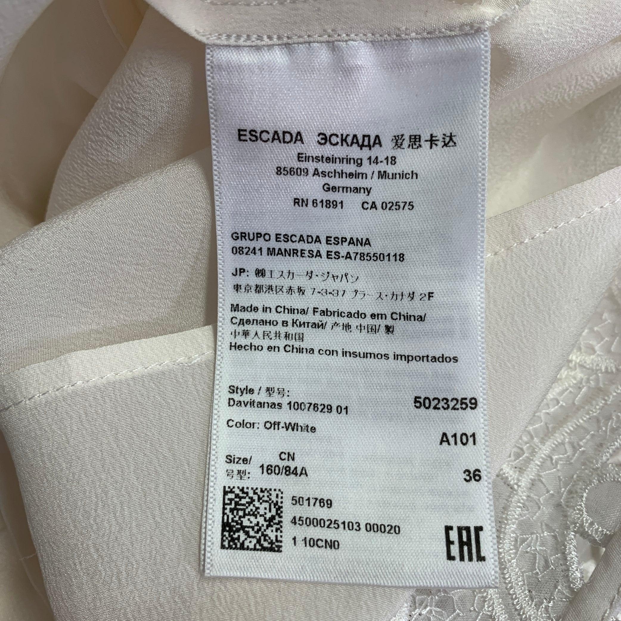 ESCADA Size 6 Off White Silk Lace Boat Neck Sleeveless Shift Dress en vente 2