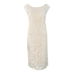 ESCADA Taglia 6 Off White Silk Lace Boat Neck Sleeveless Shift Dress
