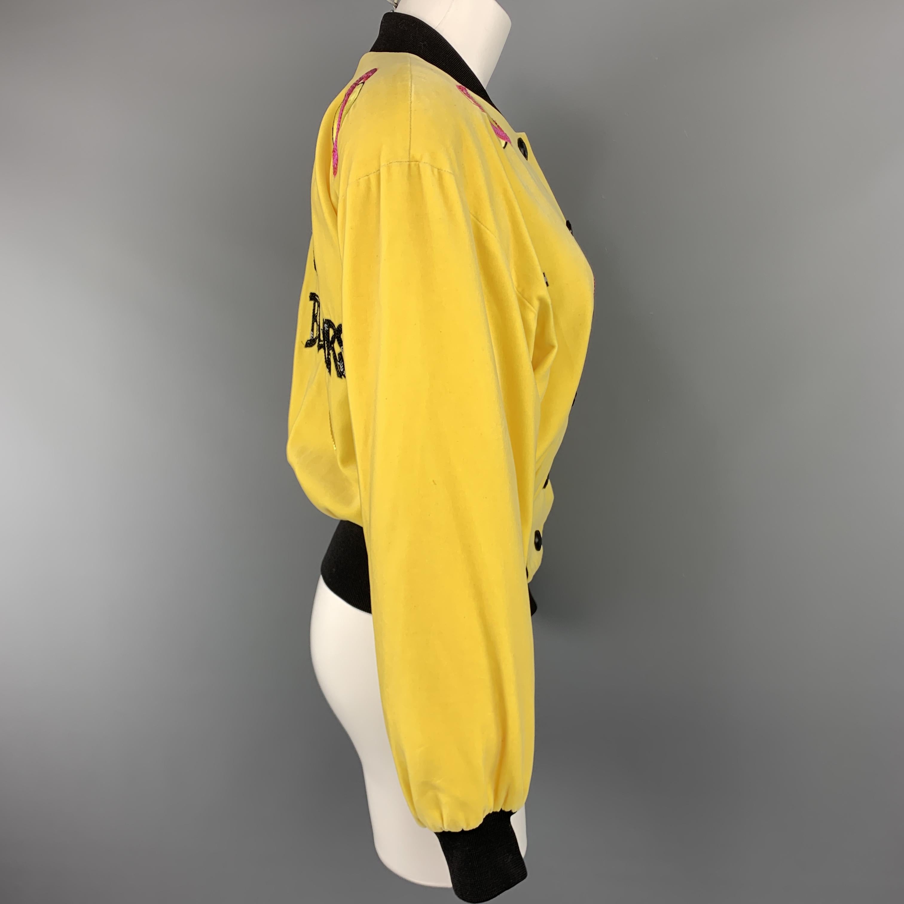 ESCADA Size 6 Yellow Velvet Sequin Patch TRAIL BLAZERS Bomber Jacket 1