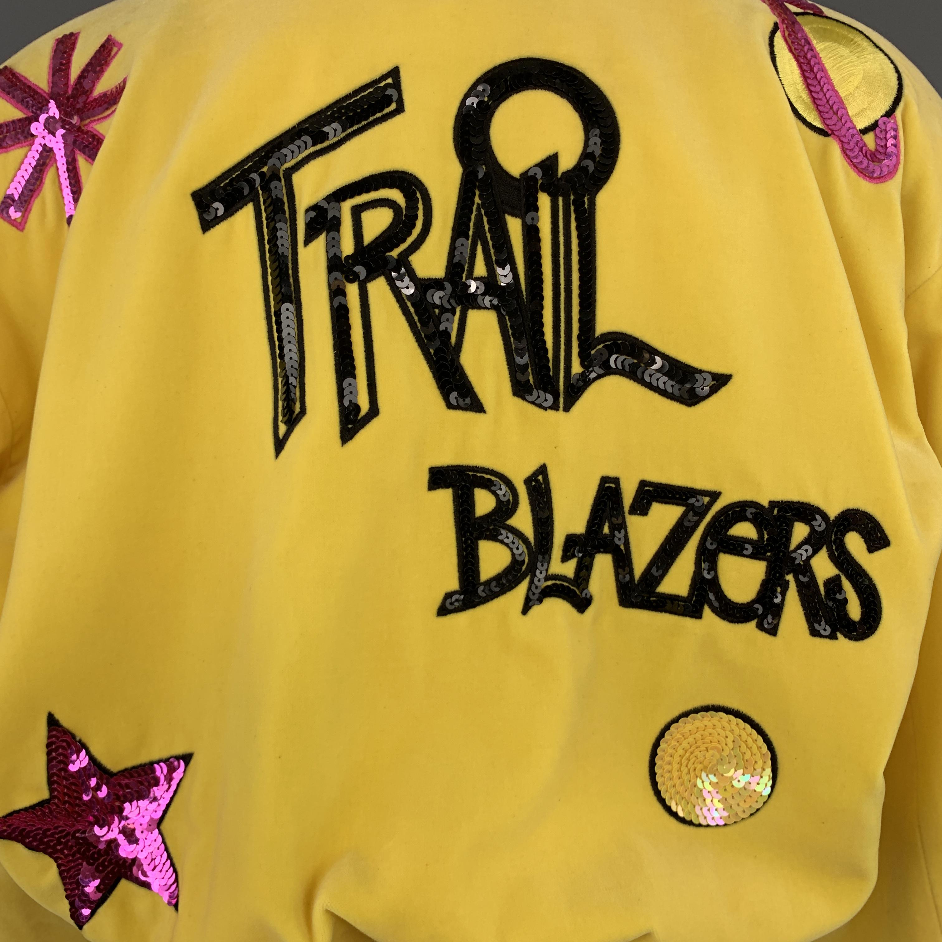 ESCADA Size 6 Yellow Velvet Sequin Patch TRAIL BLAZERS Bomber Jacket 3