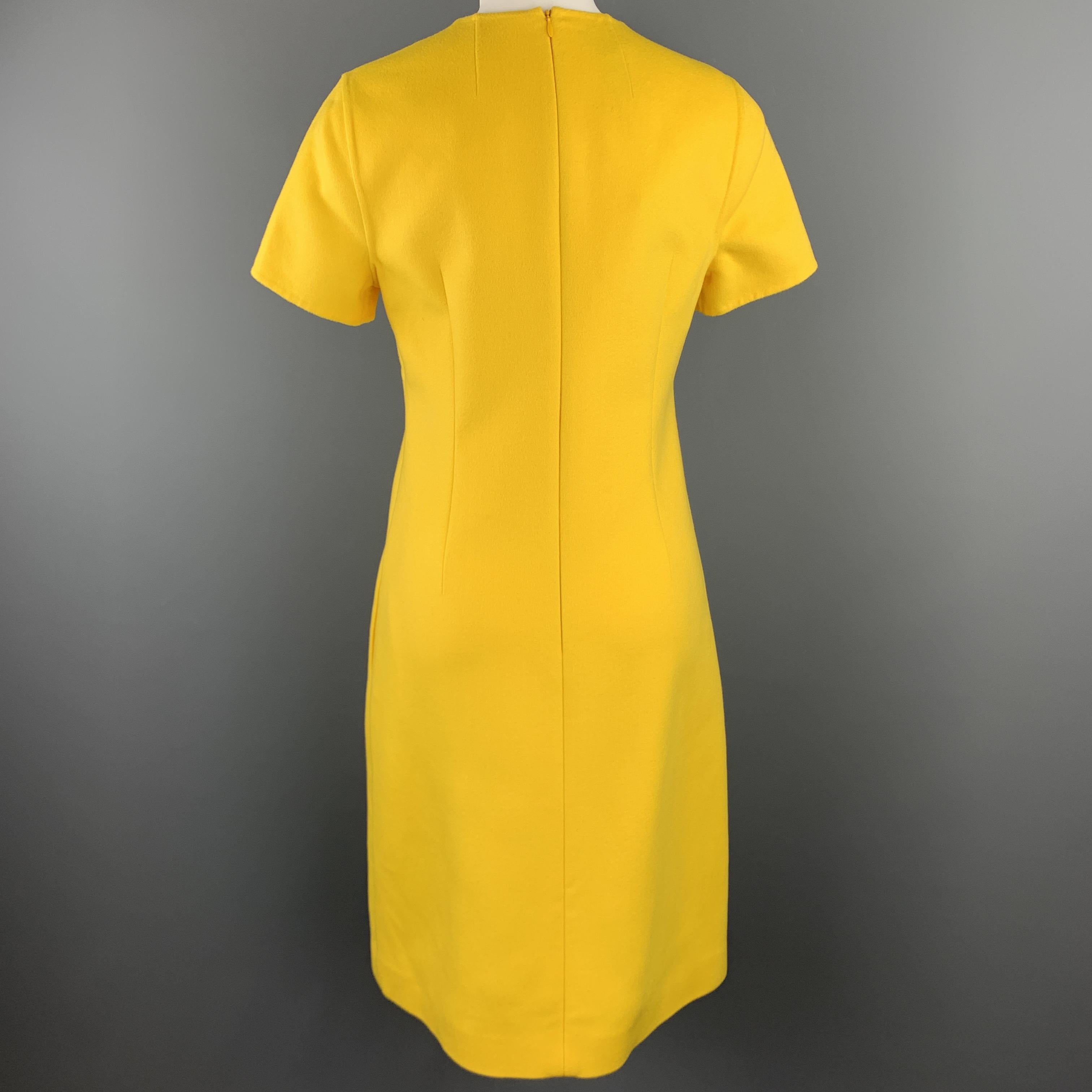 Women's ESCADA Size 6 Yellow Virgin Wool Cashmer Blend Short Sleeve Shift Dress