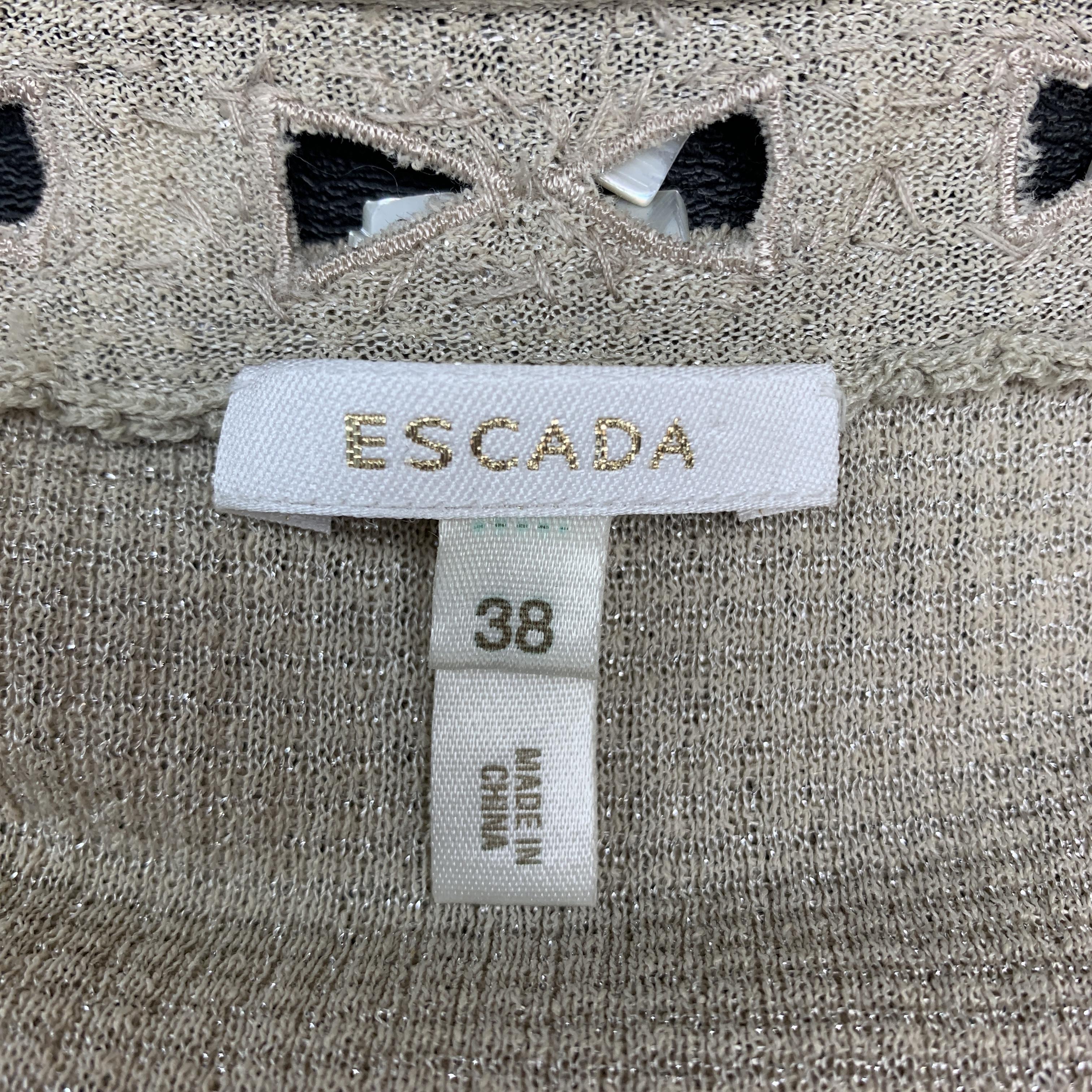 ESCADA Size 8 Beige Beaded Sparkle Knit Cardigan Sweater Vest Set 6