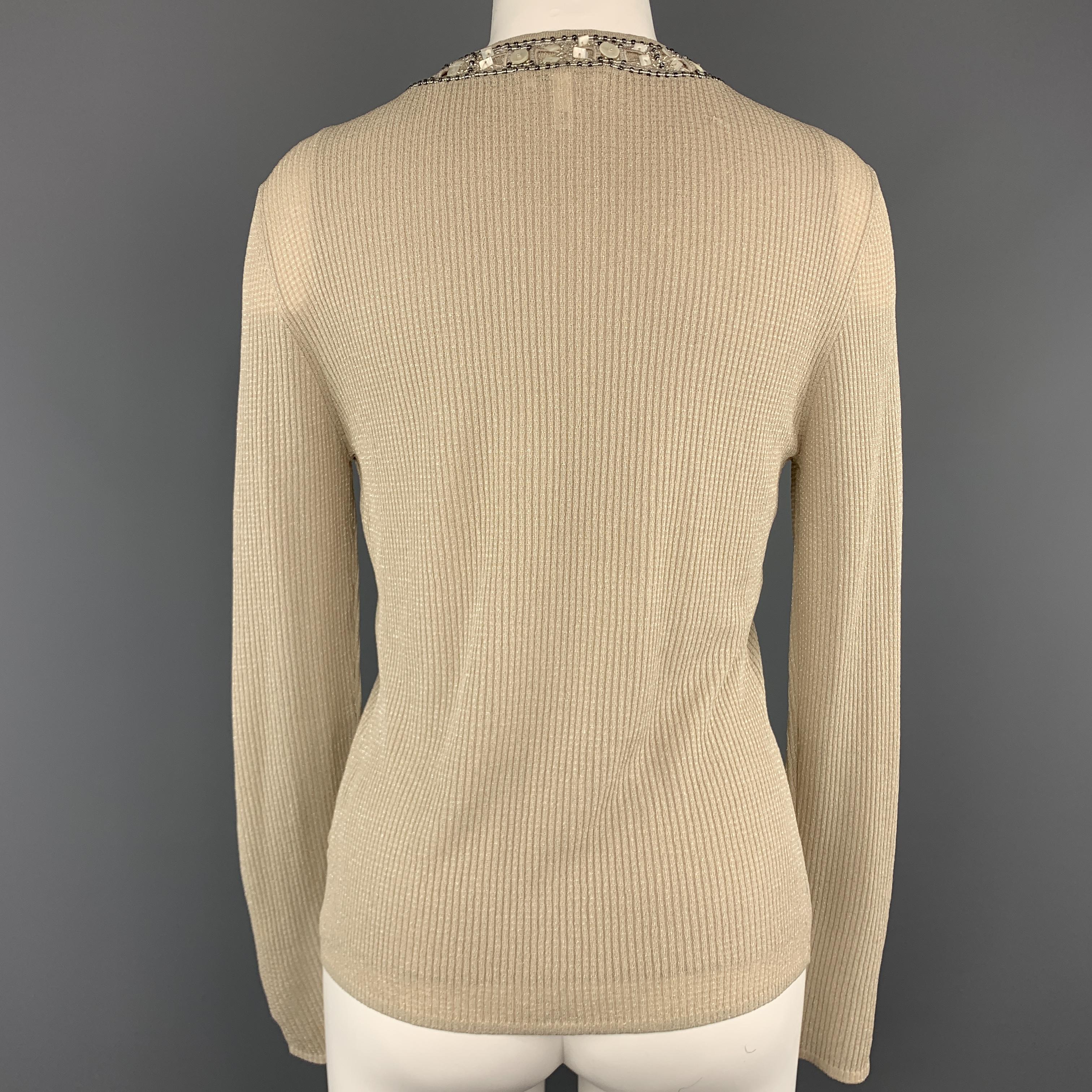 ESCADA Size 8 Beige Beaded Sparkle Knit Cardigan Sweater Vest Set 5