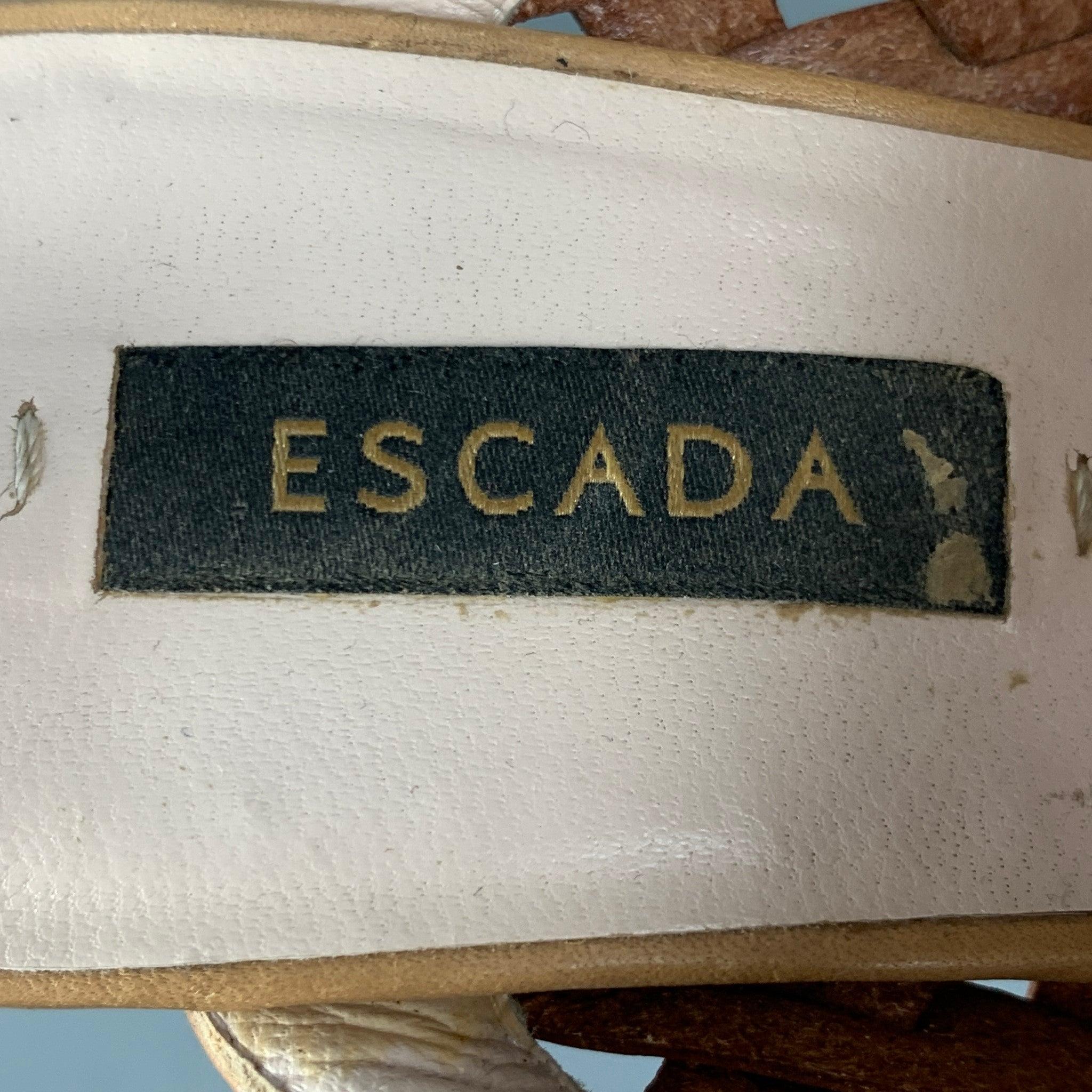 ESCADA Size 8 Beige Leather Woven Ankle Strap Sandals For Sale 4