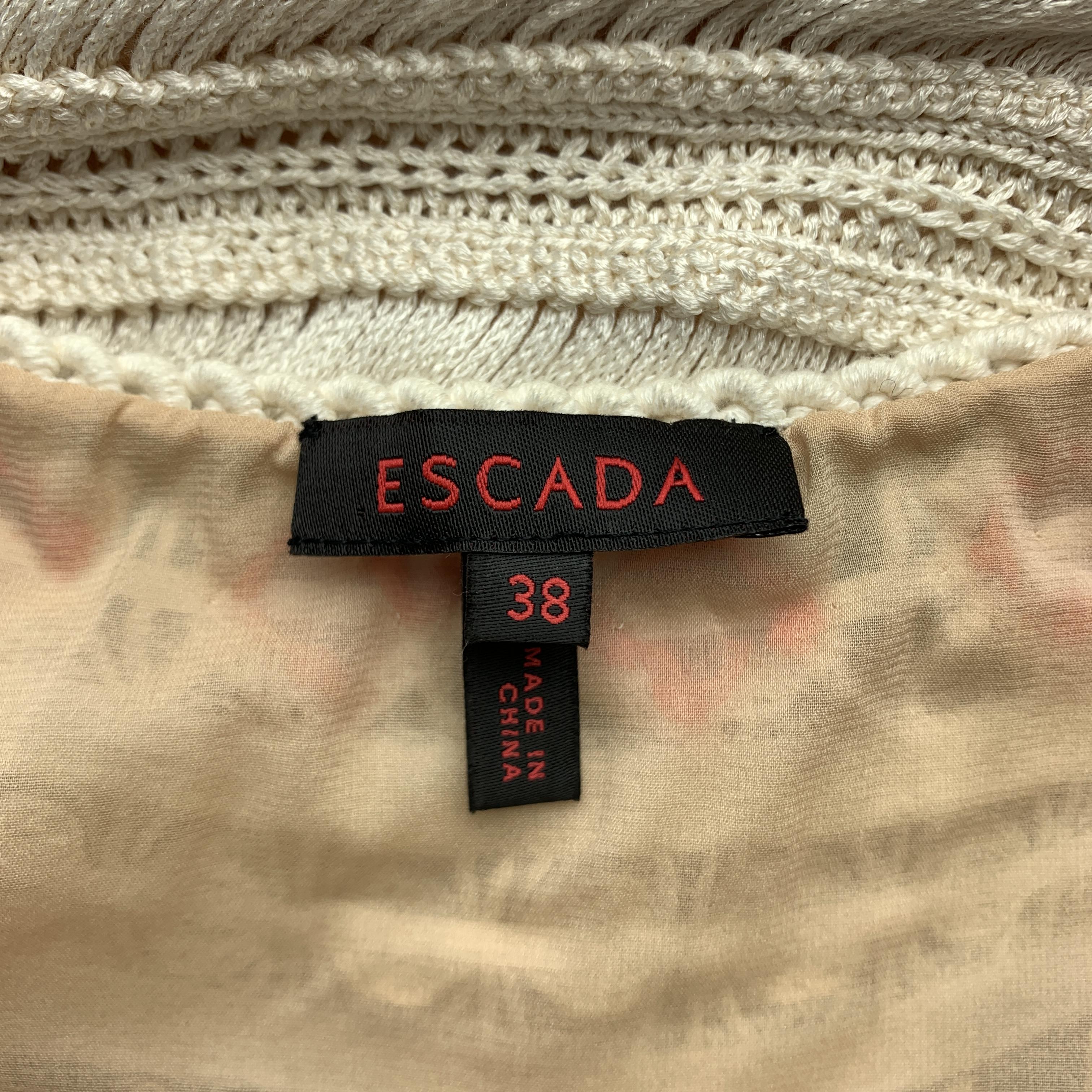 ESCADA Size 8 Beige Silk Knit Beaded Neckline Boat Neck Dress 3