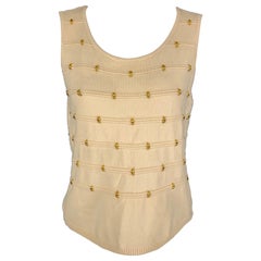 ESCADA Taglia 8 Crema Oro Lana Borchiata Vestito senza maniche Top