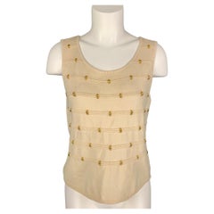 ESCADA Size 8 Cream Gold Wool Studded Sleeveless Dress Top