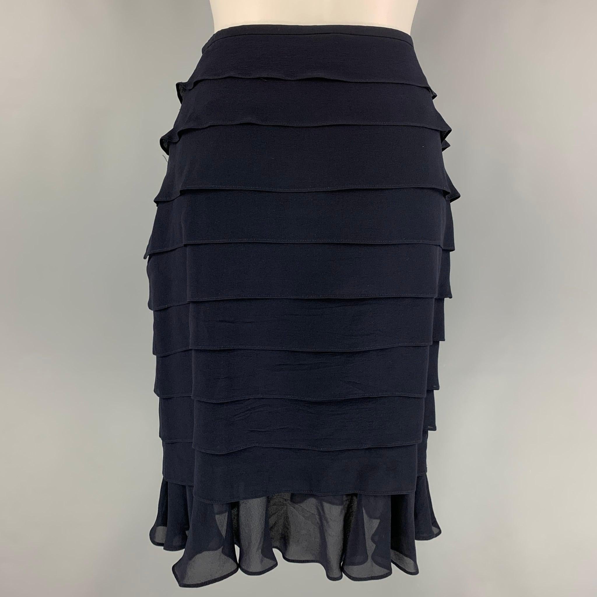 Women's ESCADA Size 8 Navy Silk Layered Skirt For Sale