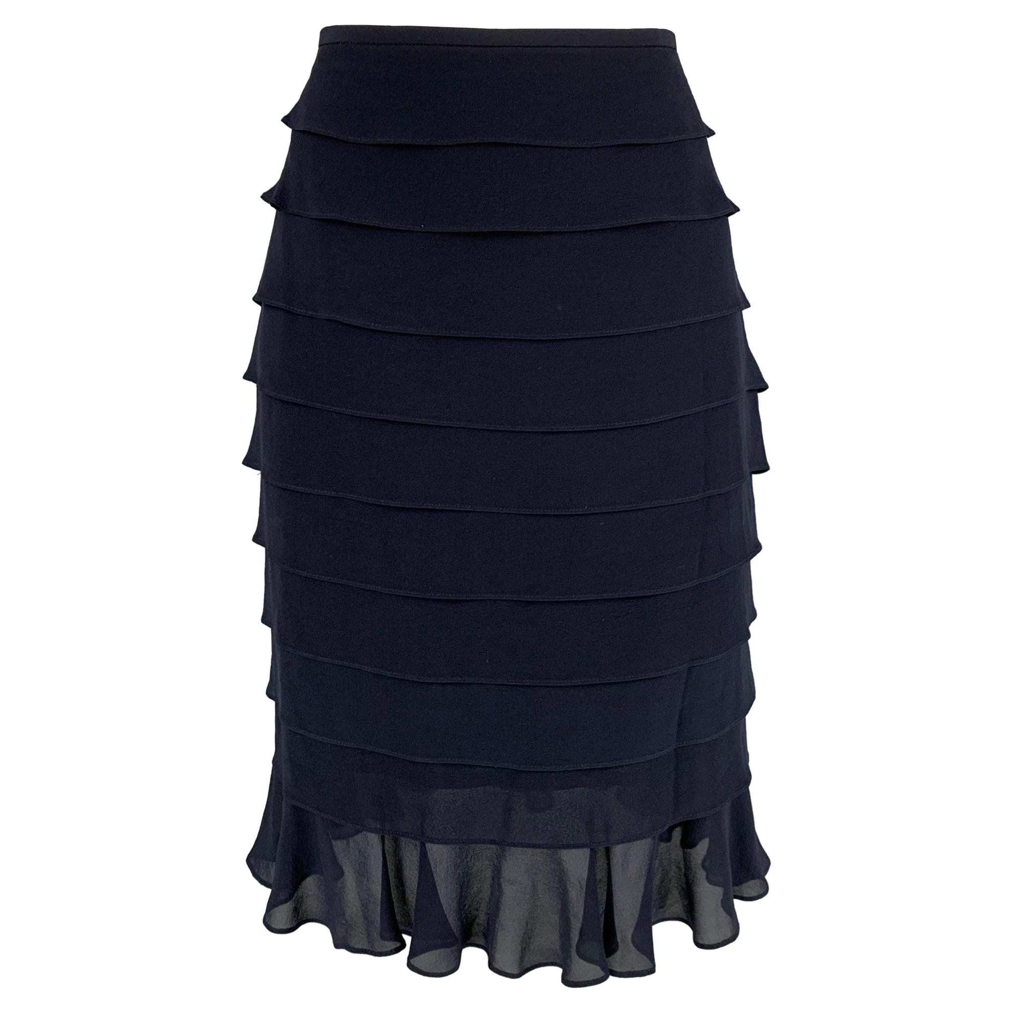 ESCADA Taille 8 Jupe superposée en soie marine